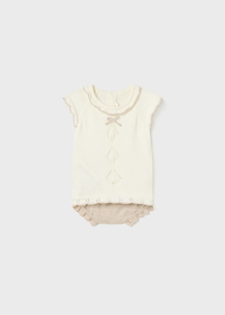 Mayoral Newborn Girl Knit Bloomer Set in H. Beige - Soft & Comfortable Baby Outfit for Photos, Gifts & Special Occasions