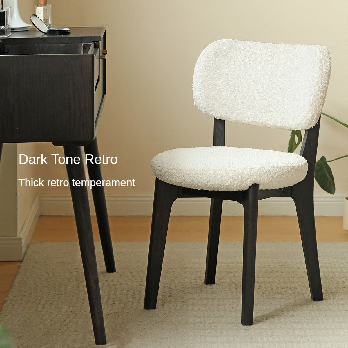Solid Oak Wood Modern Velvet Makeup Stool - Soft Upholstered Vanity Seat for Dressing Table, Bedroom, and Beauty Salon