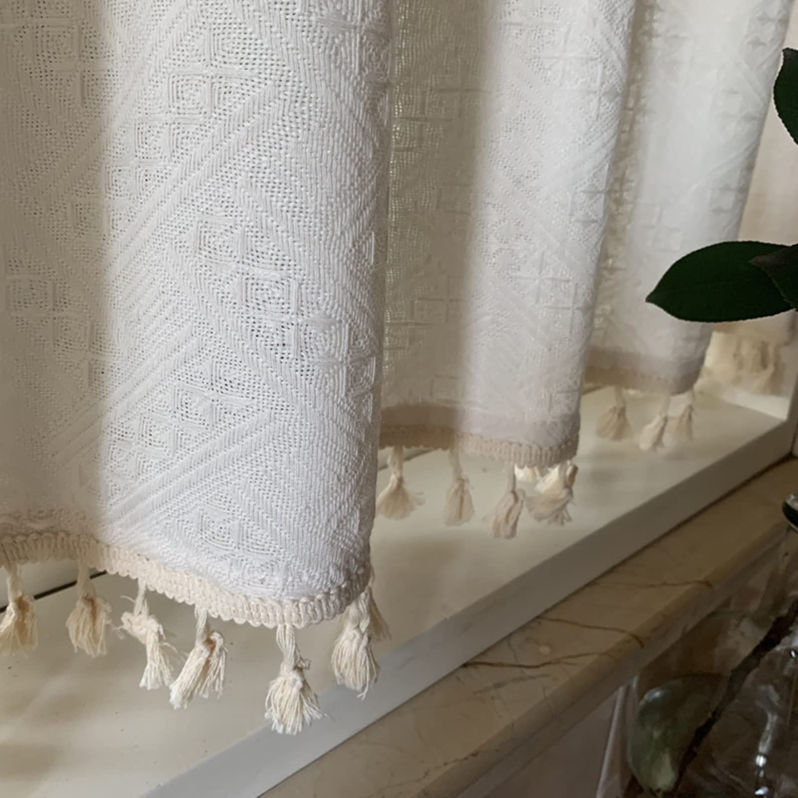 Half Small Short Curtains Valance - Cotton Linen Nordic Style Window Treatments for Cafe, Kitchen, Coffee Shop & Bistro (220x200cm) - Perfect for Small Windows, Doorways and Breakfast Nooks