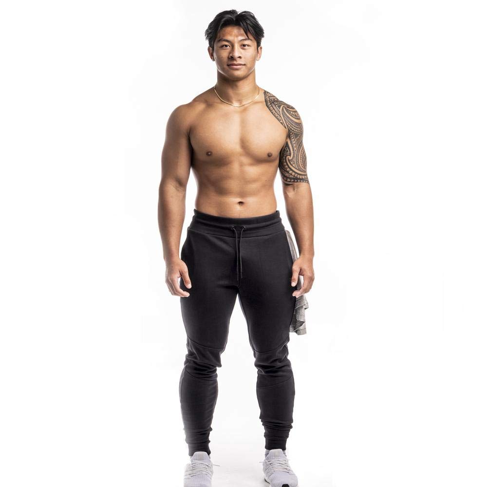 Men's Black Jogger Sweatpants with Zipper Pockets & Towel Loop - Comfortable Athletic Pants for Running, Gym Workouts & Casual Wear