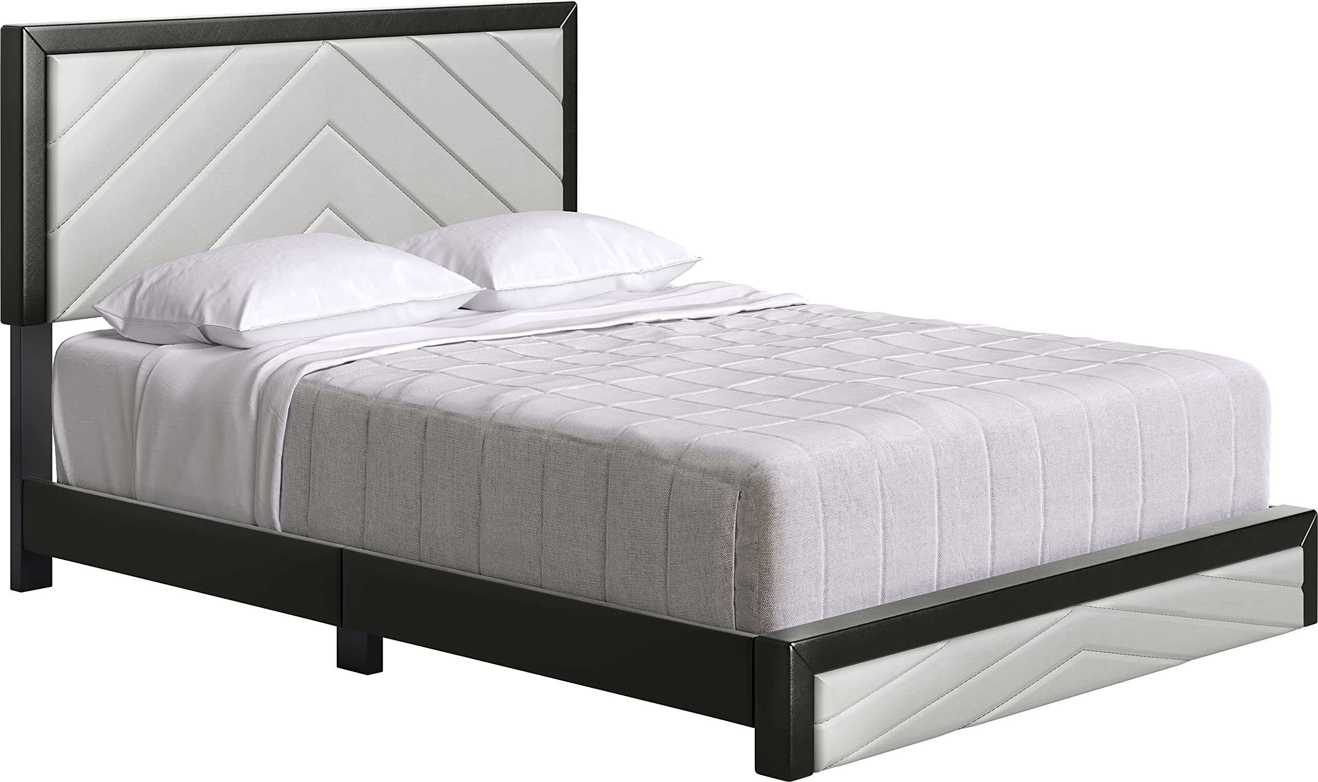 Boyd Sleep Arden Upholstered Platform Bed Frame with Headboard - Faux Leather, Black/Grey, Full Size for Modern Bedrooms