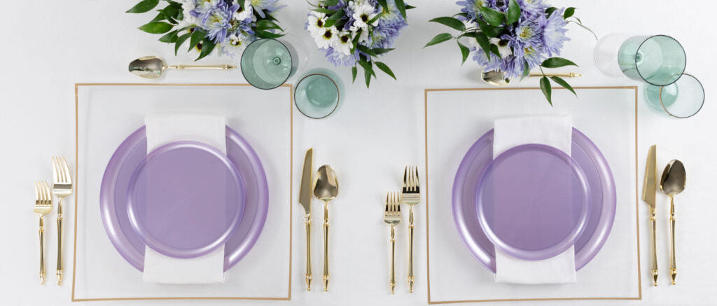 20-Piece Lavender Pearl Round Plastic Dinnerware Set - Elegant Disposable Plates, Bowls & Cups for 10 Guests - Perfect for Weddings, Parties, Picnics & Outdoor Events