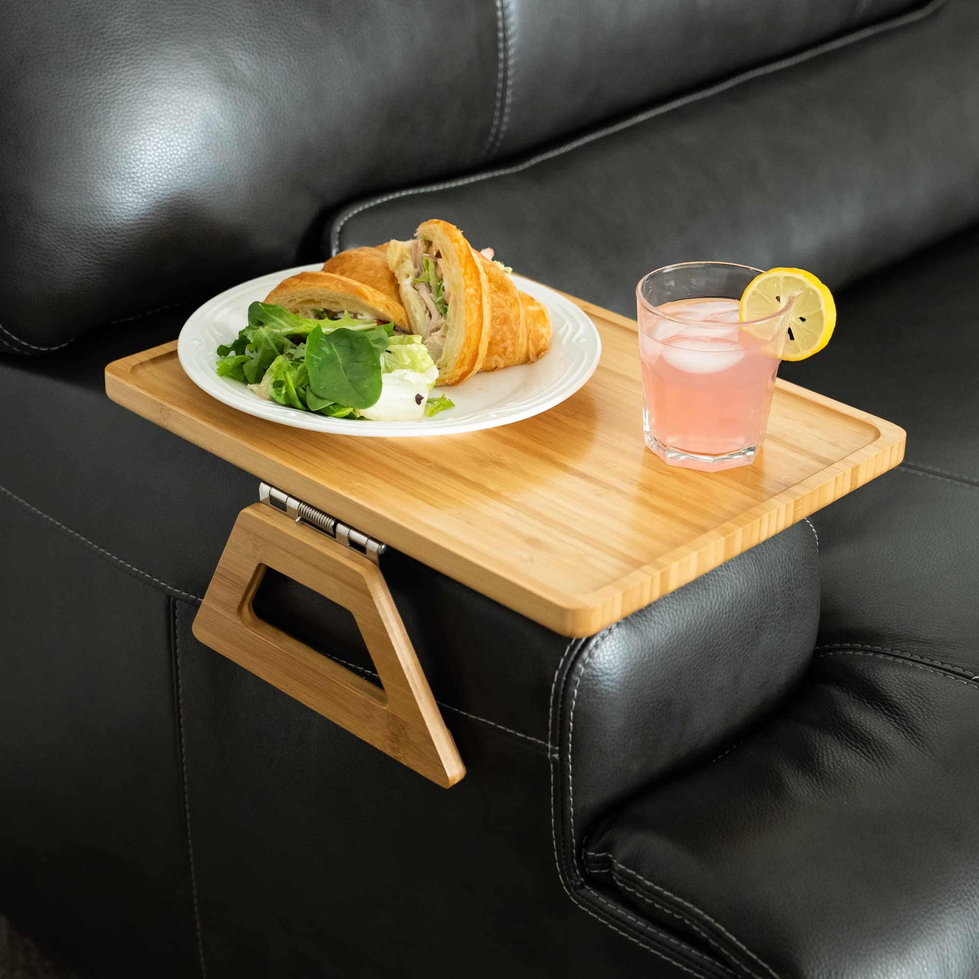 Shamrock Home Bamboo Clip-On Couch Arm Tray Table - 15.75 x 11 Inch Beige Sofa Side Table for TV Dinners, Drinks, Snacks & Remote Control - Perfect for Small Spaces, Living Room & Bedroom Use