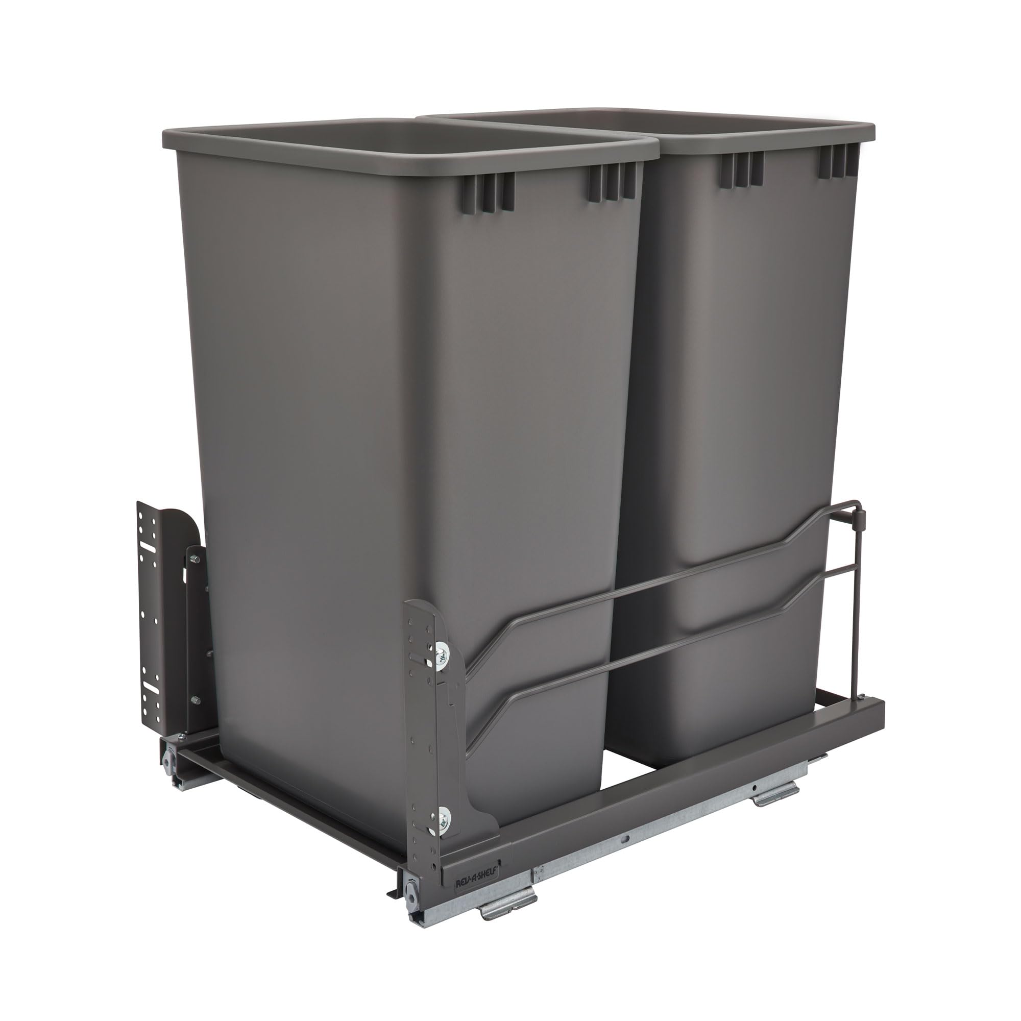 Rev-A-Shelf Pullout Dual Trash Cans for Full Height Kitchen Garbage Cabinet - 50 Quart (12.5 Gallon) Soft-Close Slides, Orion Gray (53WC-2150SCDM-213) - Perfect for Organized Kitchens & Waste Management