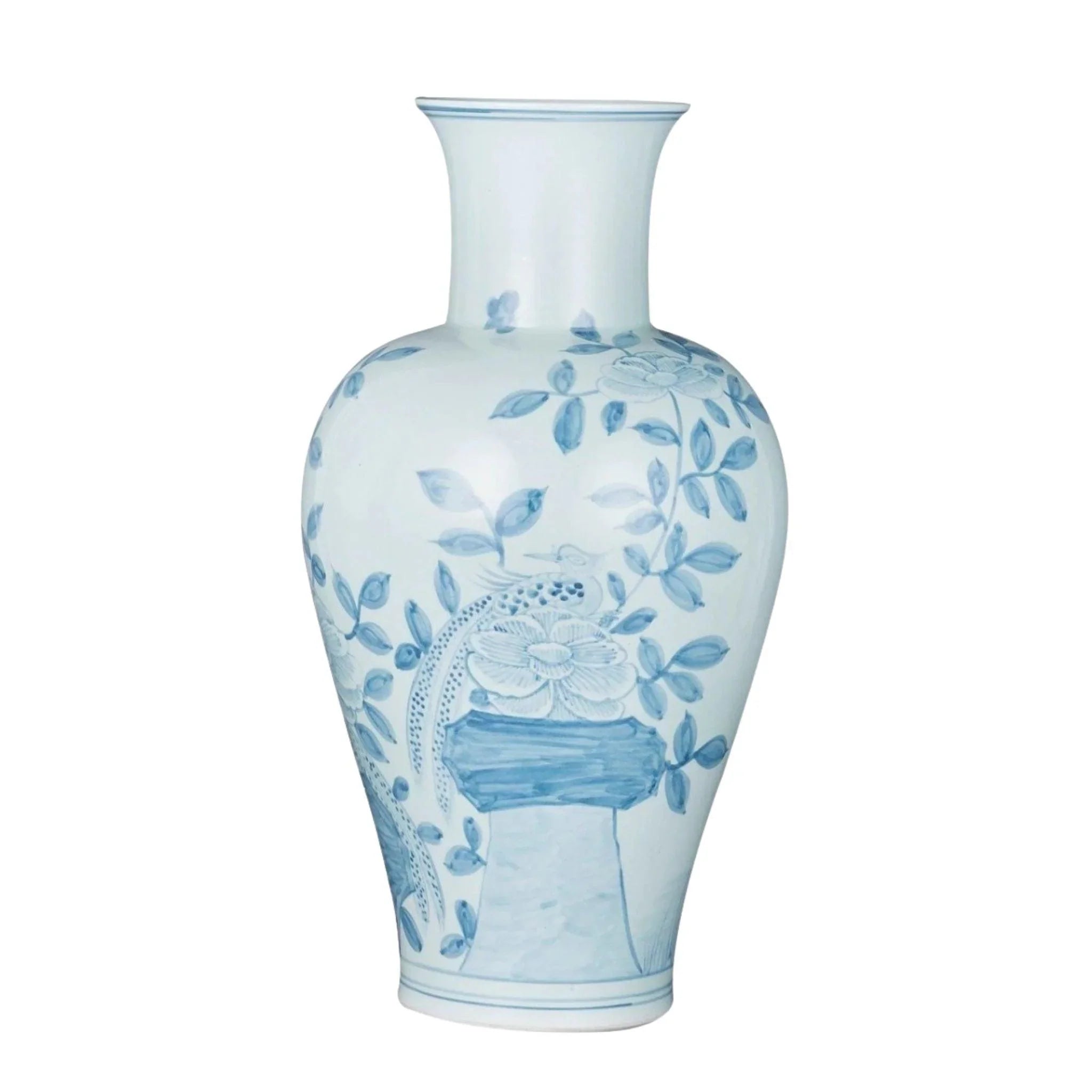 Exquisite Blue and White Porcelain Vase with Pheasant Floral Design - Elegant Home Decor for Living Room, Dining Table, or Office Display
