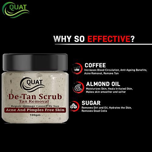 Quat De-Tan Face Scrub for Men & Women - 100g Natural Glow Exfoliator for Pimple-Free, Radiant Skin | Daily Skincare & Post-Sun Care Solution