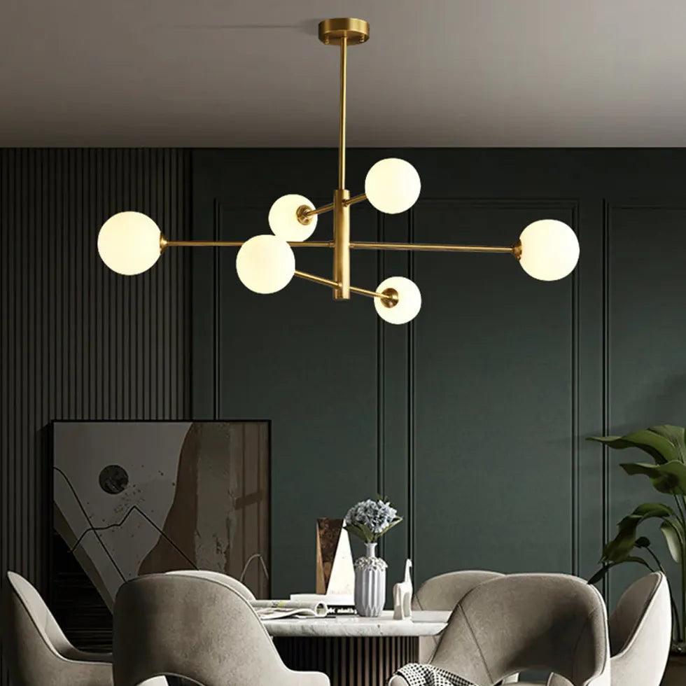 Modern White Multi Glass Ball Radial Chandelier - Elegant Ceiling Light Fixture for Dining Room, Living Room, Bedroom & Entryway Decor