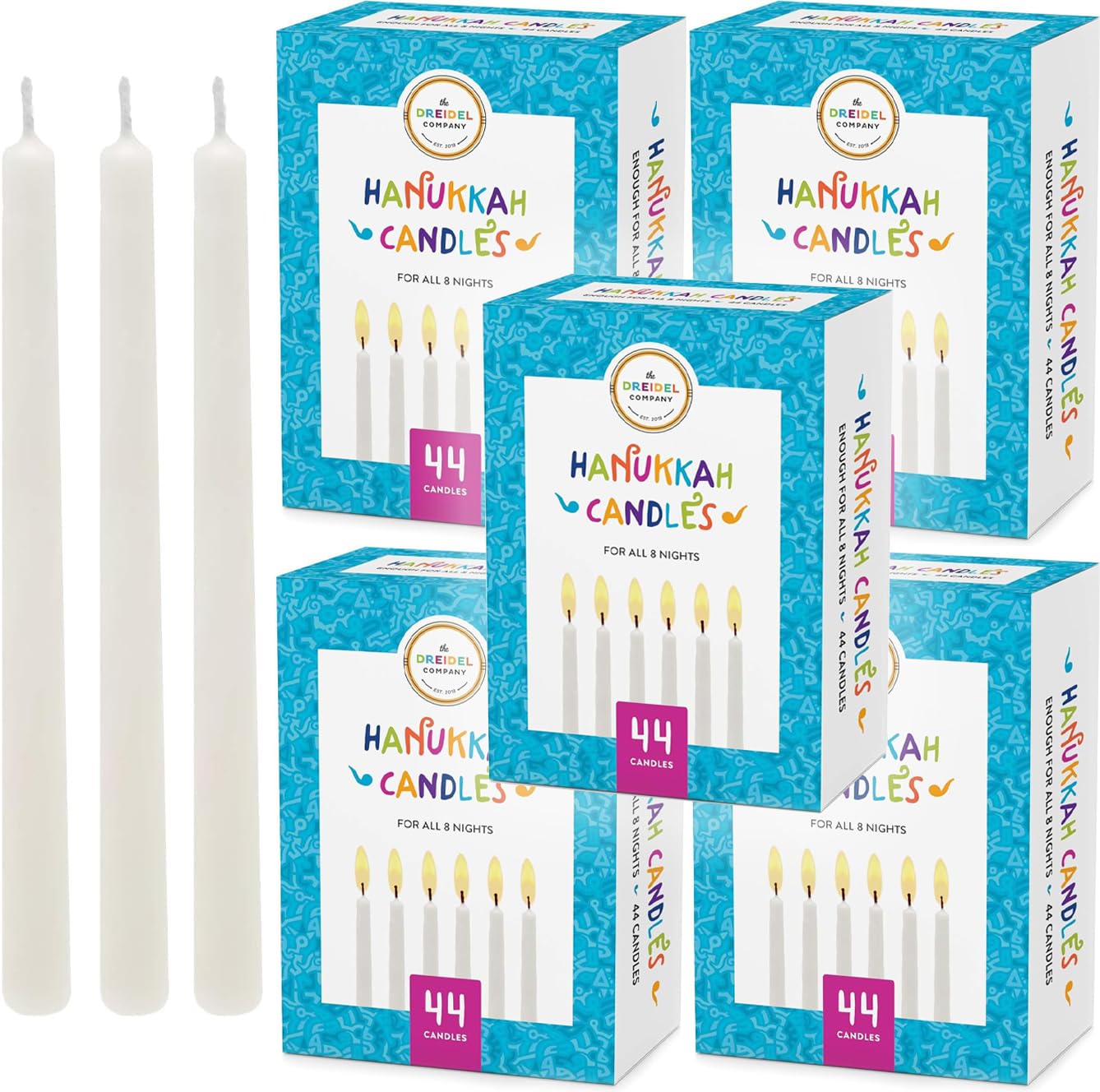 Premium Hanukkah Candles Set - 44 White Menorah Candles for All 8 Nights of Chanukah (5-Pack) | Traditional Jewish Holiday Candle Lighting Ceremony & Home Decoration