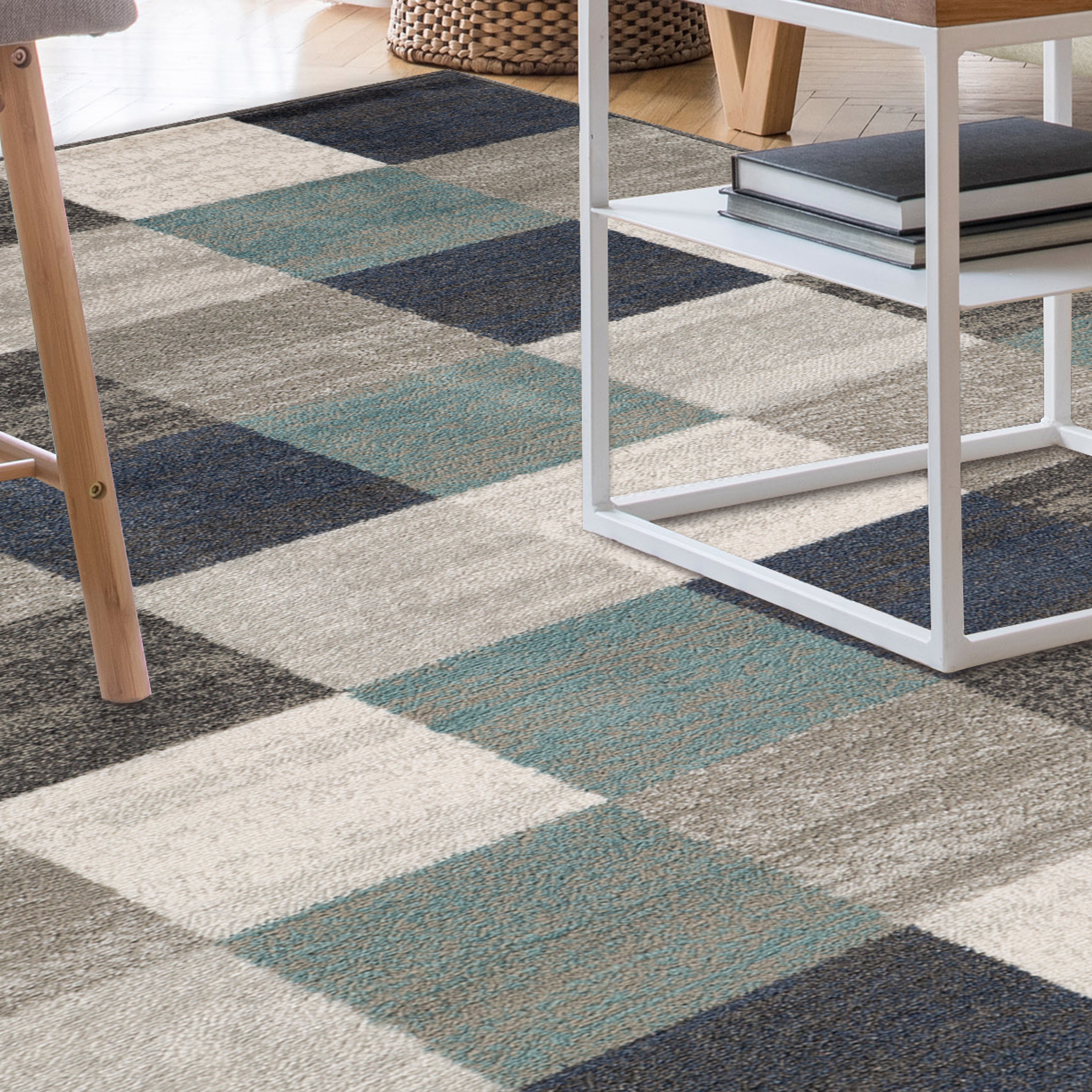Stylish Rockway Geometric Checkered Block Indoor Area Rug - Non-Slip Floor Mat for Living Room, Bedroom, Nursery & Office Decor