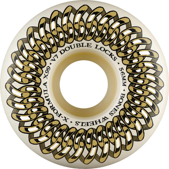 BONES WHEELS X Formula Skateboard Wheels - 56mm 99A Hardness, Double Lock V7 Technology, 4-Pack White Wheels for Street & Park Skateboarding