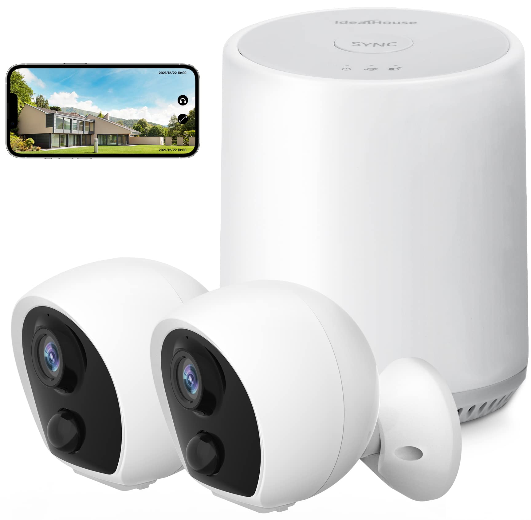 IDEALHOUSE 2 Pack Wireless Outdoor Security Camera - Battery Powered WiFi Home Surveillance System with Night Vision & Motion Detection | Works with Alexa | SD/Cloud Storage | Ideal for Home, Garage & Backyard Monitoring