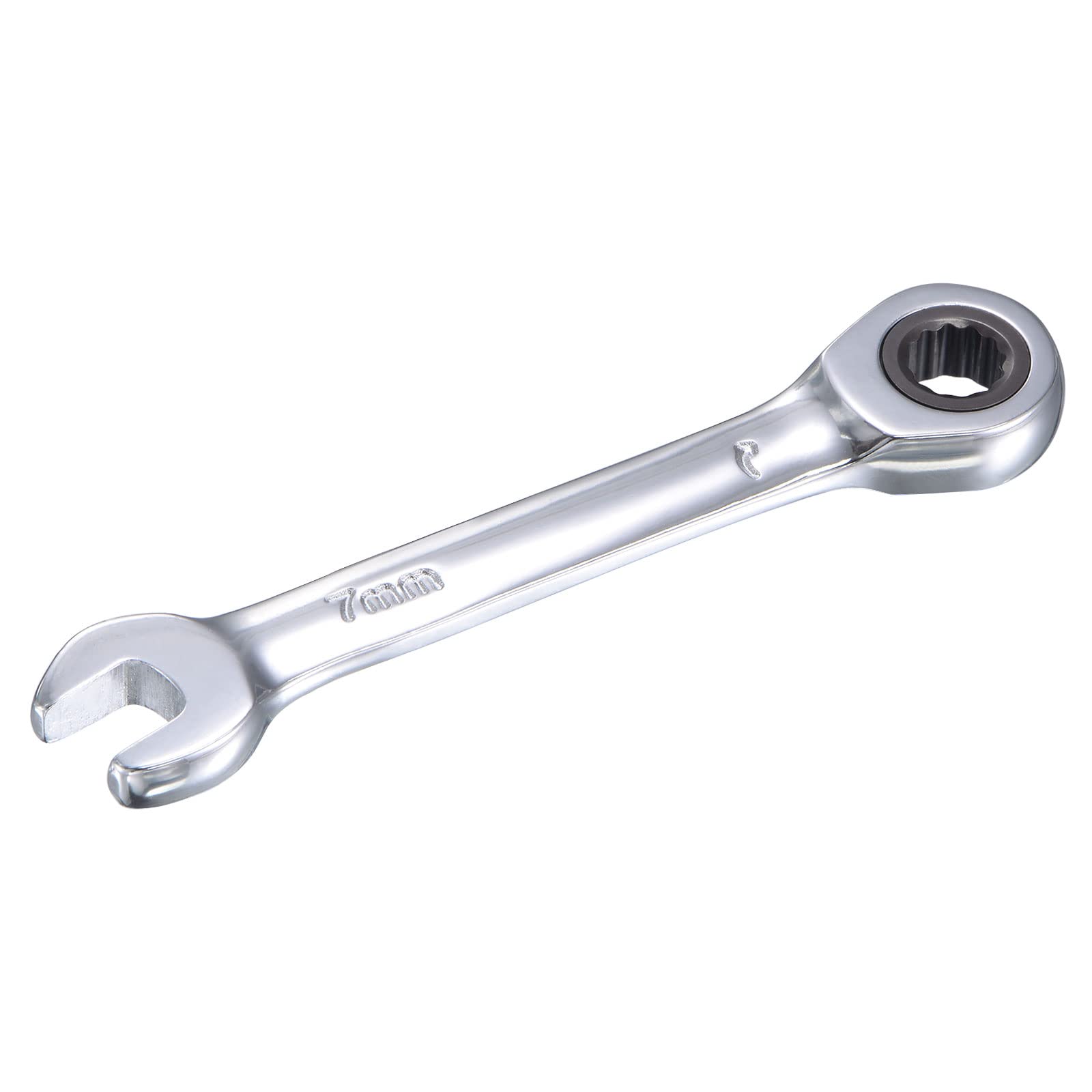 uxcell 7mm Stubby Ratcheting Combination Wrench - Metric 72 Teeth 12 Point Box End Tool, CR-V Steel - Perfect for Tight Spaces & Automotive Repair