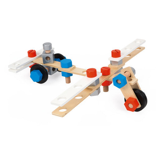Janod BricoKids DIY Barrel Building Set - 100 Piece Wooden Construction Toy for Kids Ages 4-8 | Creative STEM Learning & Pretend Play | Perfect for Birthday Gifts & Classroom Activities
