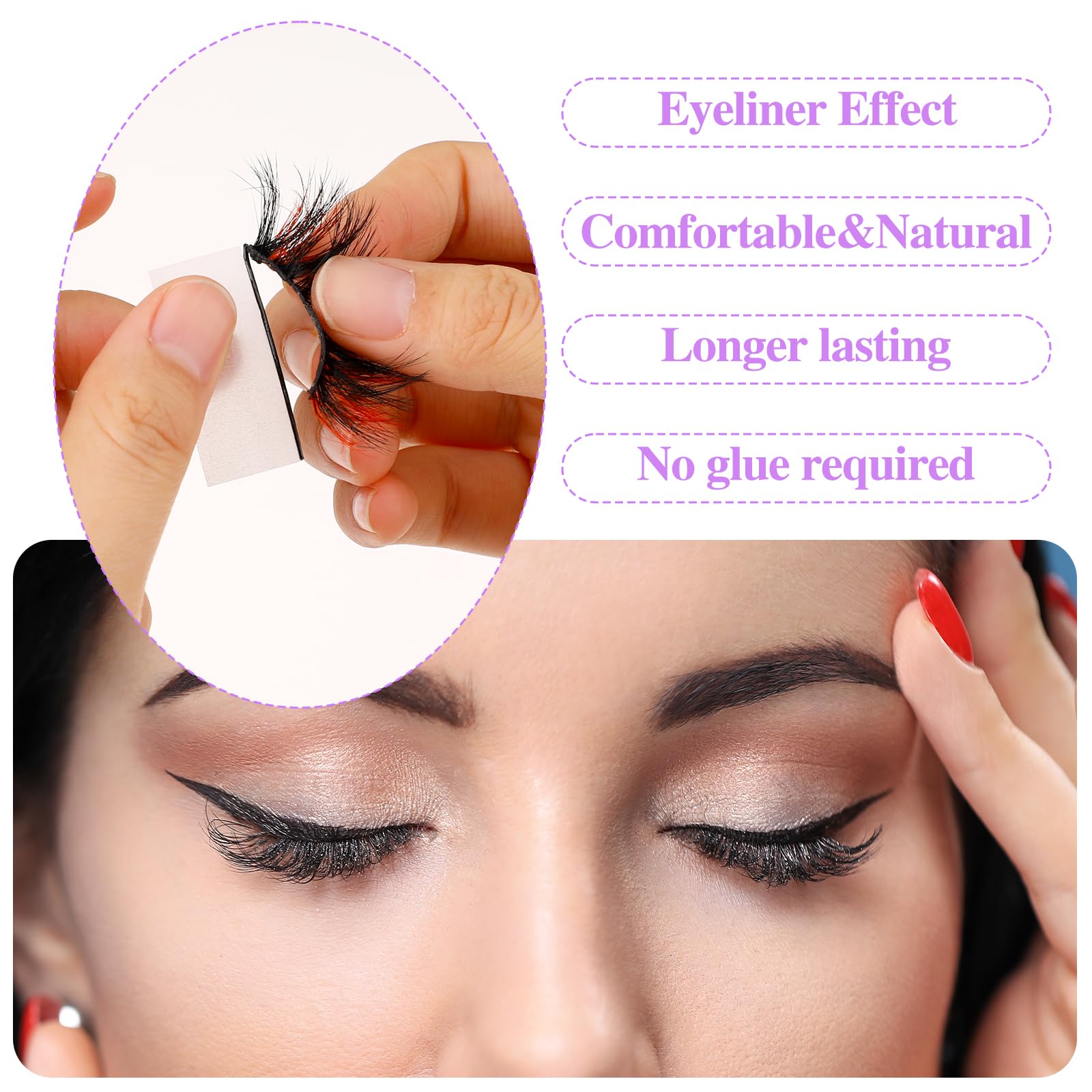80PCS Self-Adhesive Eyelash Strips - Strong Hold Mink False Eyelash Tape for Fluffy Lashes, No Glue Needed, Natural Look & Long Lasting - Perfect for Daily Wear, Parties, and Special Occasions