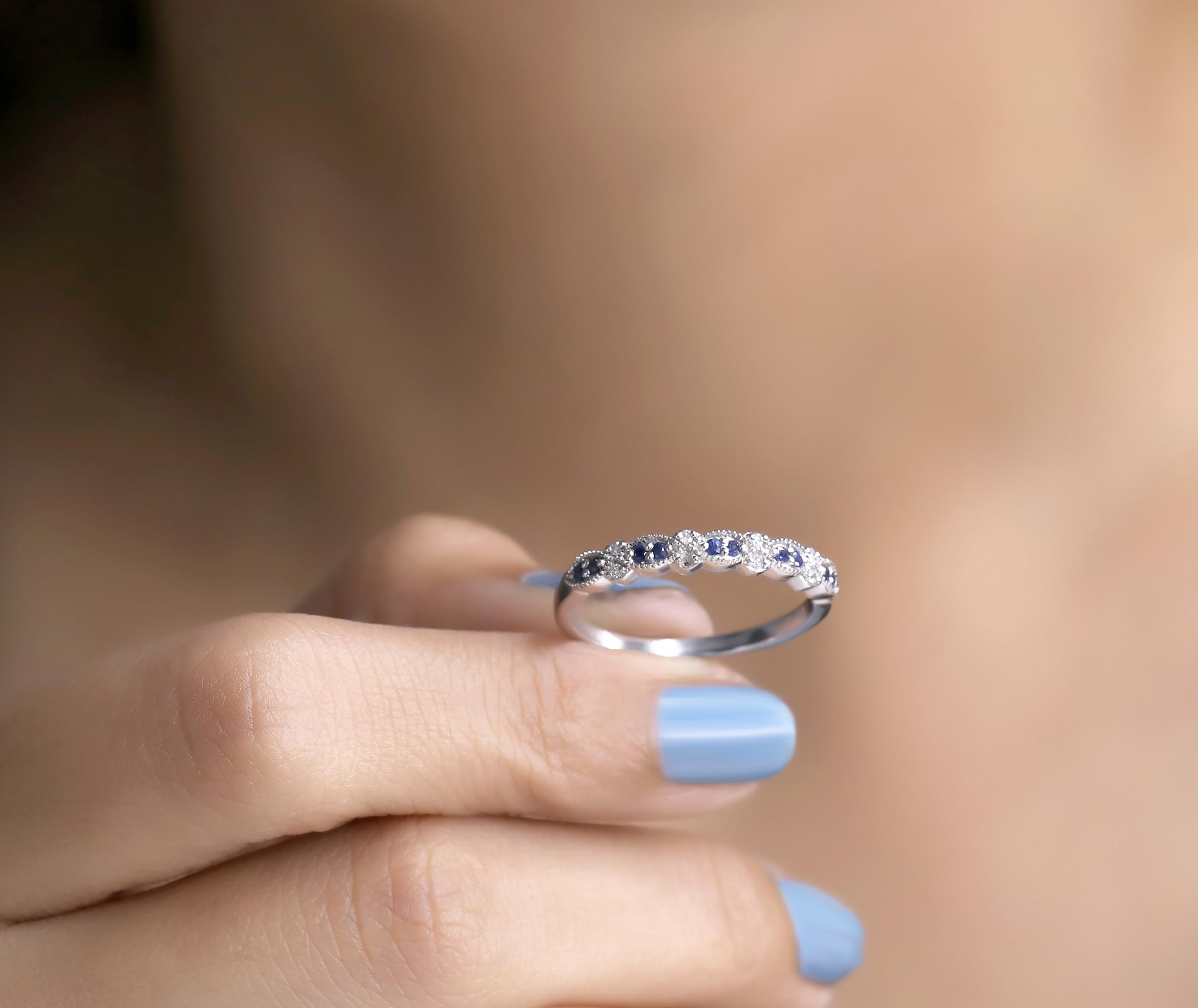 Dazzlingrock 925 Sterling Silver Round Gemstone & White Diamond Marquise Miligrain Ring for Women | Elegant Jewelry Gift for Anniversary, Wedding, or Special Occasions