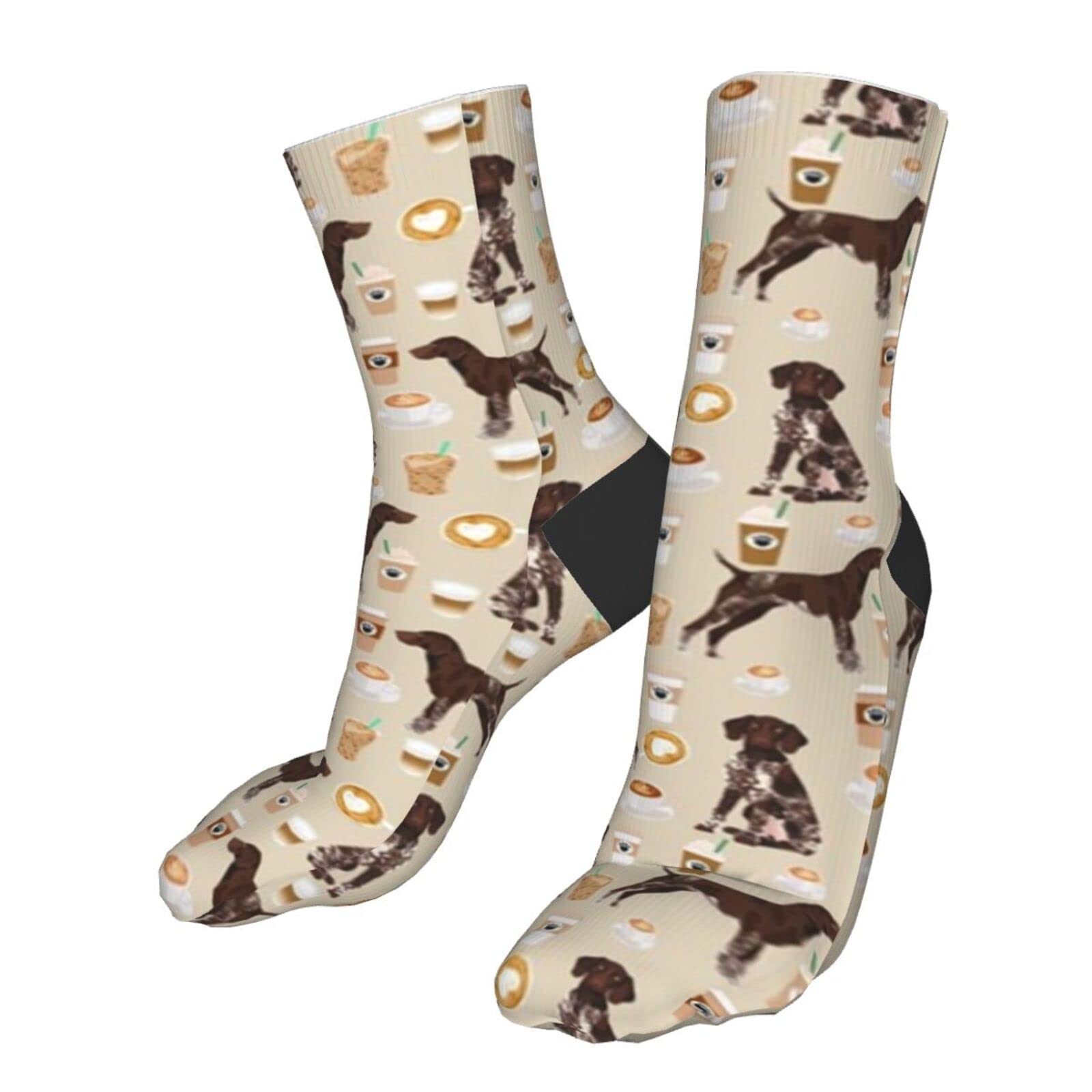 German Shorthaired Pointer Coffee Design Cute Dog Print Men's & Women's Athletic Ankle Socks - Breathable Cotton Running Socks for Casual Wear, Workout & Outdoor Activities