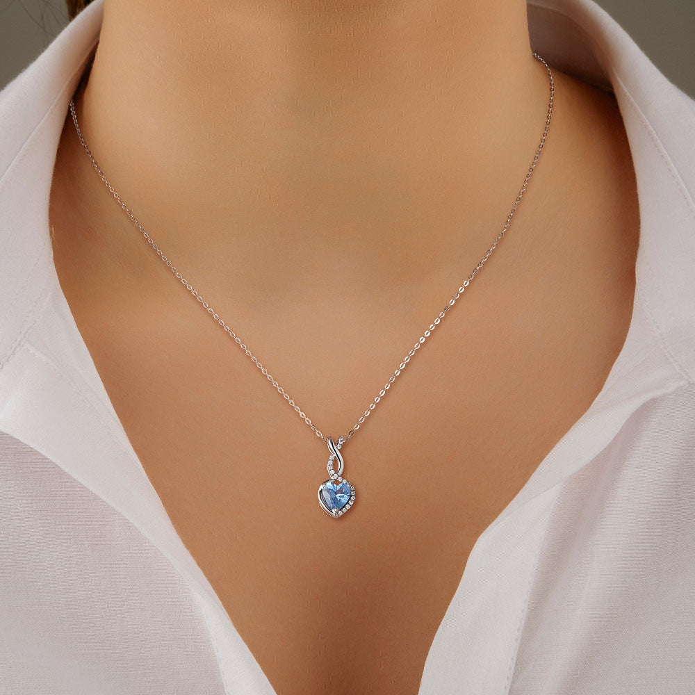 1.05 CT Natural Aquamarine Infinity Heart Pendant Necklace with Diamond Accents - Elegant Jewelry Gift for Women, Perfect for Valentine's Day, Anniversary & Special Occasions