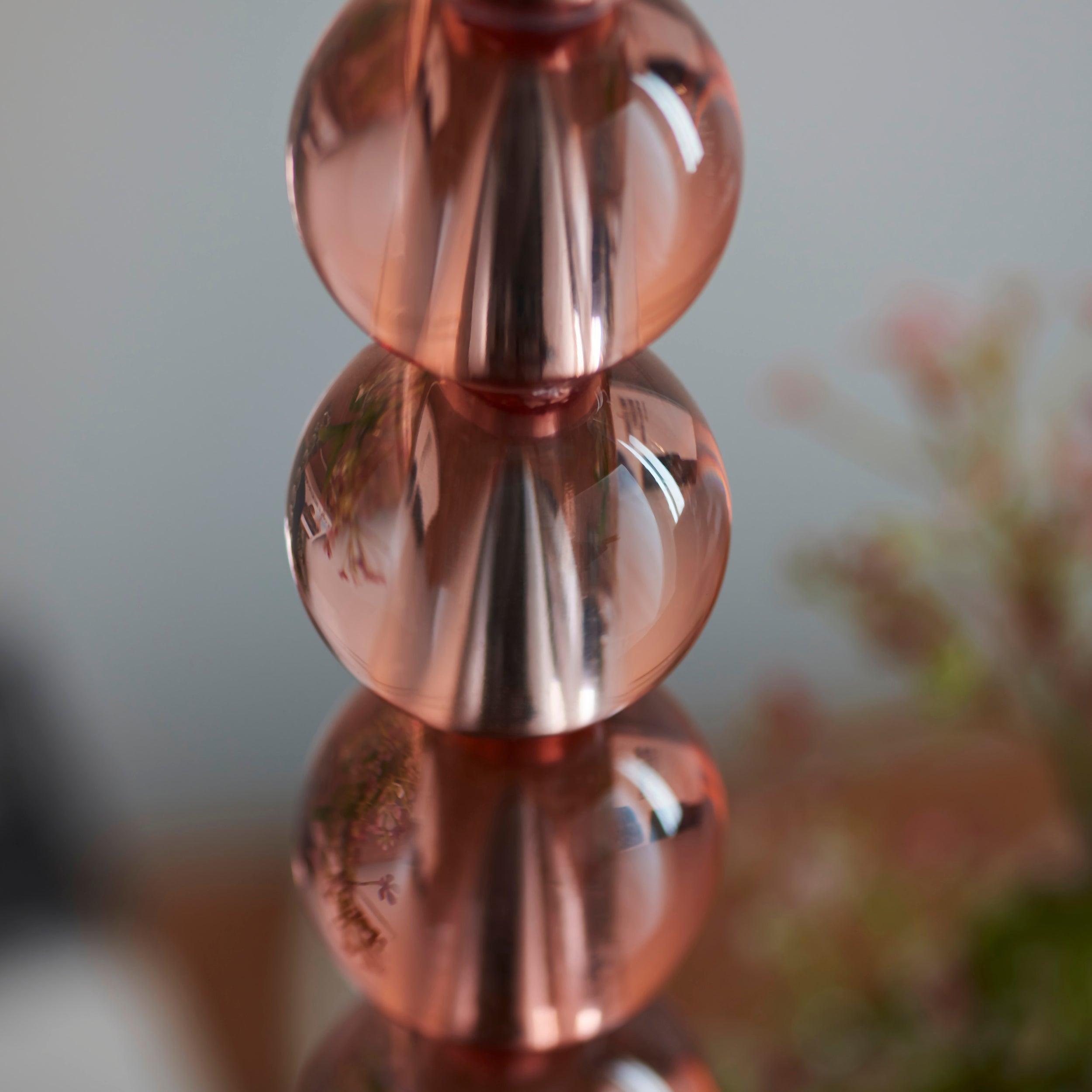 Adelie Blush Pink Tinted Crystal Glass Table Lamp with Grey Linen Shade - Elegant Bedside & Living Room Lighting for Home Decor
