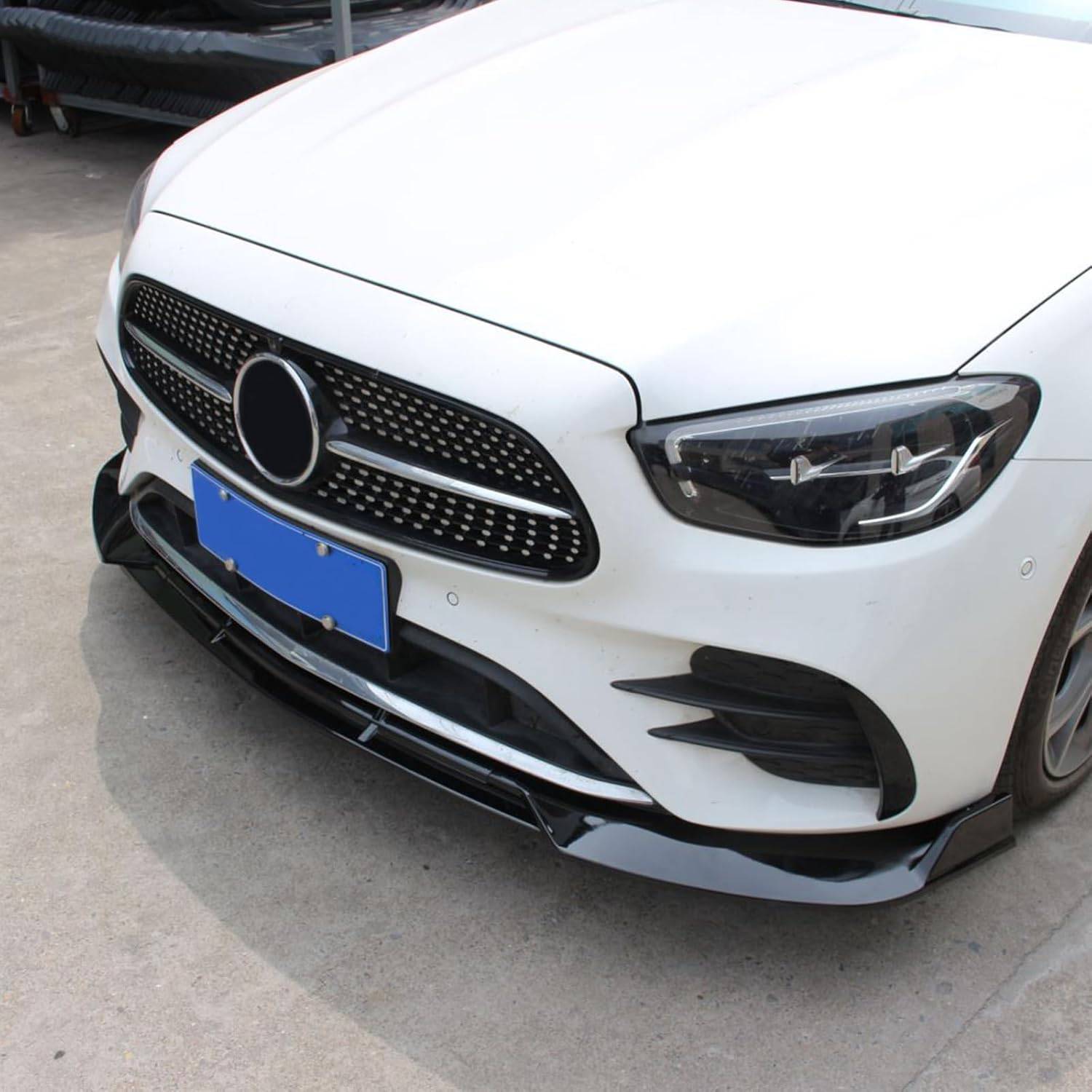 2021-2023 Mercedes Benz W213 E Class E200 E300 E350 E450 Front Lip Spoiler - B Style Glossy Black PP Polypropylene Air Dam Splitter (3PCS) - Sport Bumper Only - Perfect for Street Racing & Car Shows