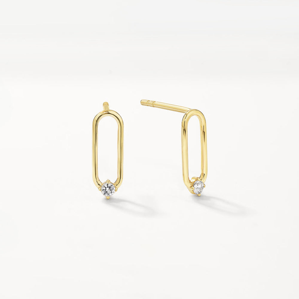14K Gold White Topaz Paperclip Link Stud Earrings for Women - Elegant Everyday & Party Jewelry Gift