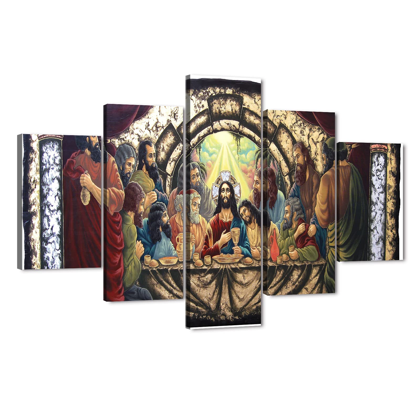 TIMUBA 5-Piece Last Supper Canvas Wall Art Set - Jesus Christ Religious Painting for Dining Room & Living Room Decor (60x40 Inches) - Perfect for Christian Home Decor, Church Wall Art & Gift Ideas