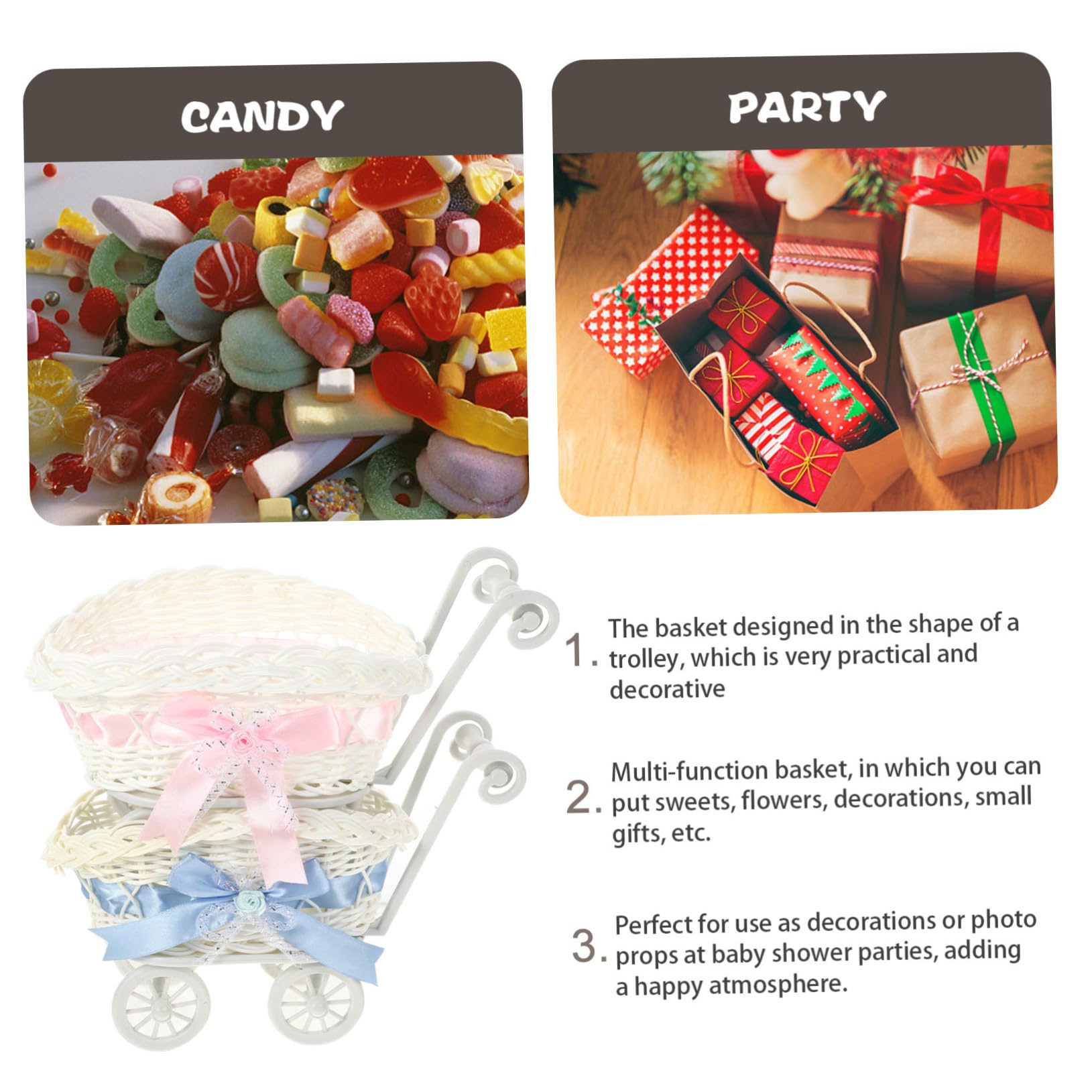 VICASKY 2-Pack Woven Party Baskets - Mini Picnic Baskets for Candy, Snacks & Food - Durable PP Material - Perfect for Parties, Picnics, Baby Showers & Home Decor