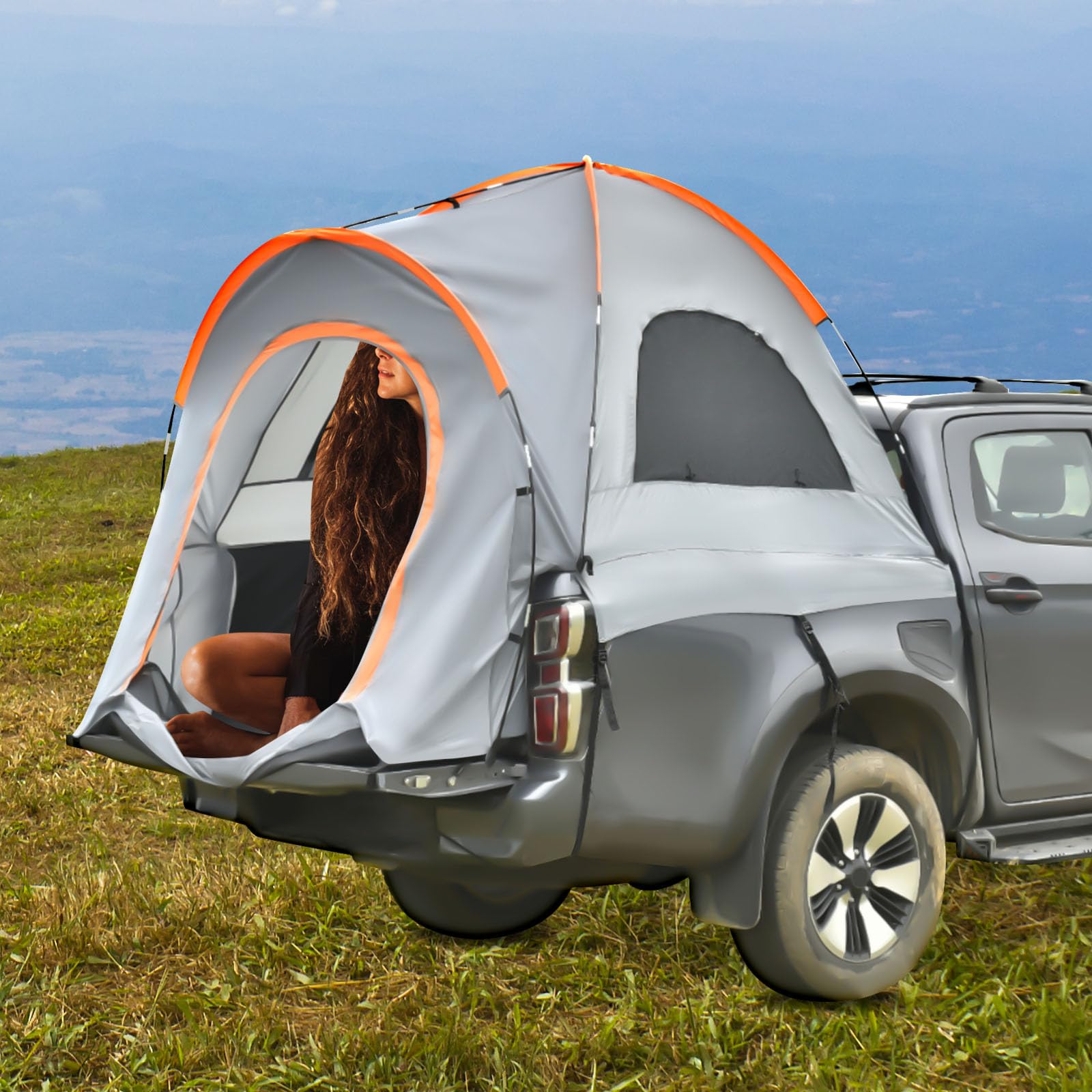 Portable Pickup Truck Tent for Camping - Quick & Easy Automatic Setup with Fan, Light, Cushion & Storage Bag | Waterproof Truck Bed Tent for Outdoor Adventures, Road Trips & Tailgating