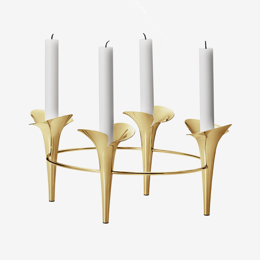 Georg Jensen Bloom Botanica 4-Piece Taper Candle Holder Set - Elegant Floral Design for Dining Table, Wedding Decor & Home Centerpiece