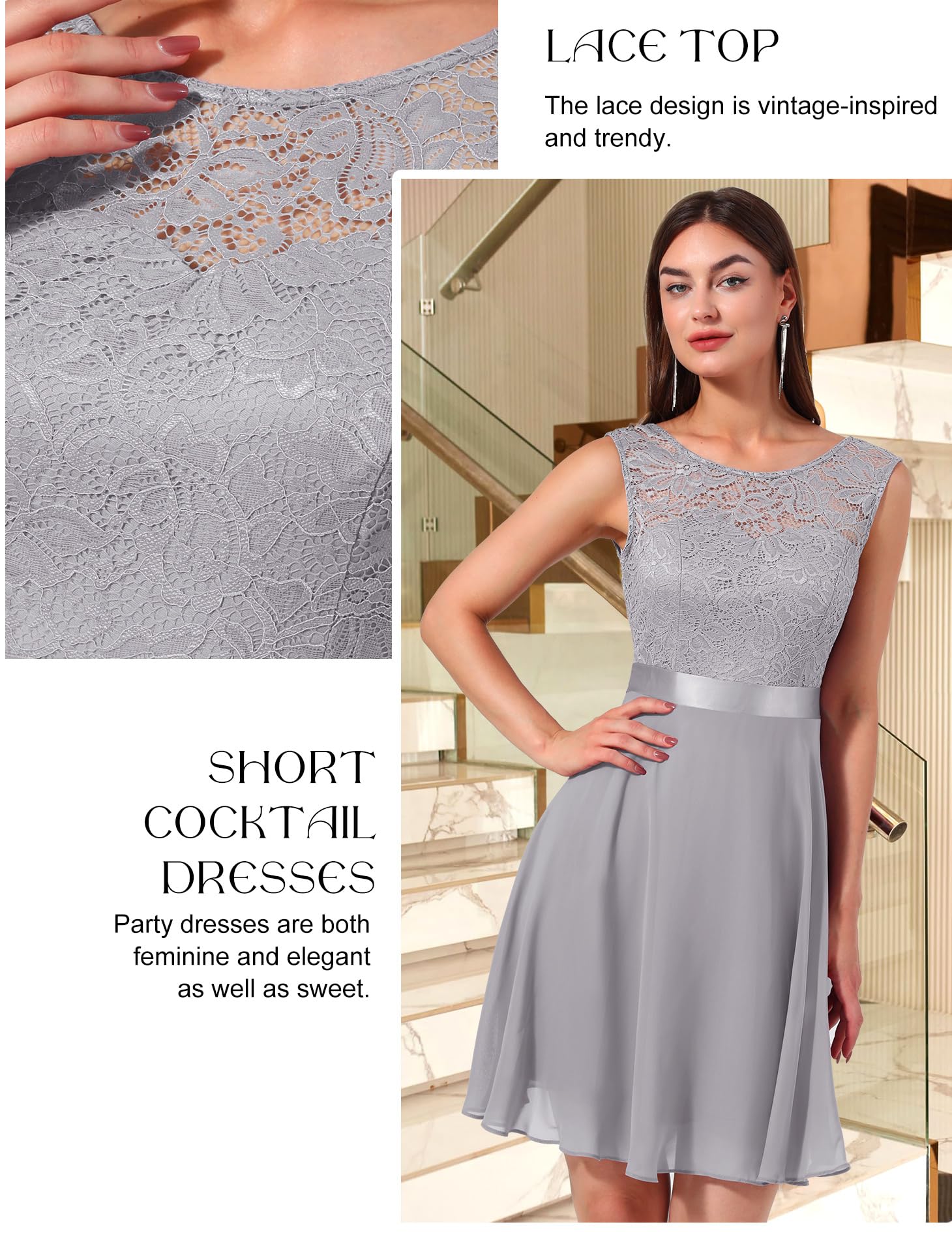 BeryLove Women's Short Lace Prom Dress for Wedding Guest, Cocktail Party, Bridesmaid & Formal Events - Elegant A-Line Mini Dress for Homecoming, Anniversary & Special Occasions