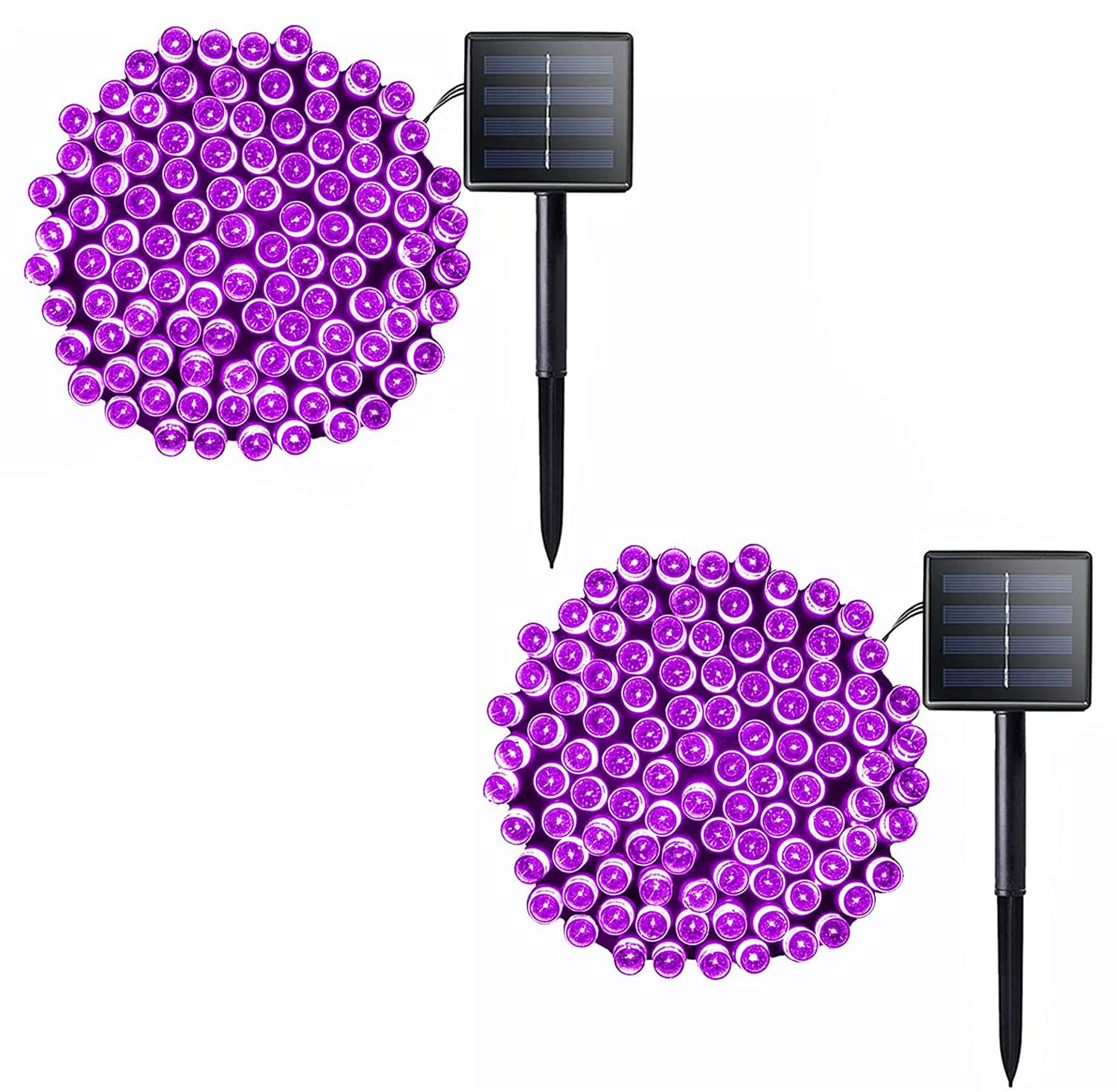LALAPAO 2 Pack 72ft 200LED Solar String Lights - 8 Modes Waterproof Outdoor Christmas Lights with Solar Panel - Starry Fairy Lights for Garden, Patio, Wedding, Holiday Party & Home Decoration (Purple)