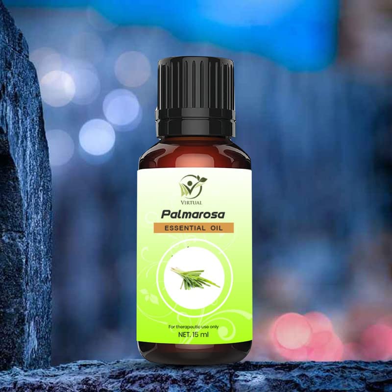 Pure Palmarosa Essential Oil 15ml - 100% Natural, Undiluted & Therapeutic Grade for Hair Growth, Skin Care & Aromatherapy | Perfect for Diffusers, Massage & DIY Beauty Products