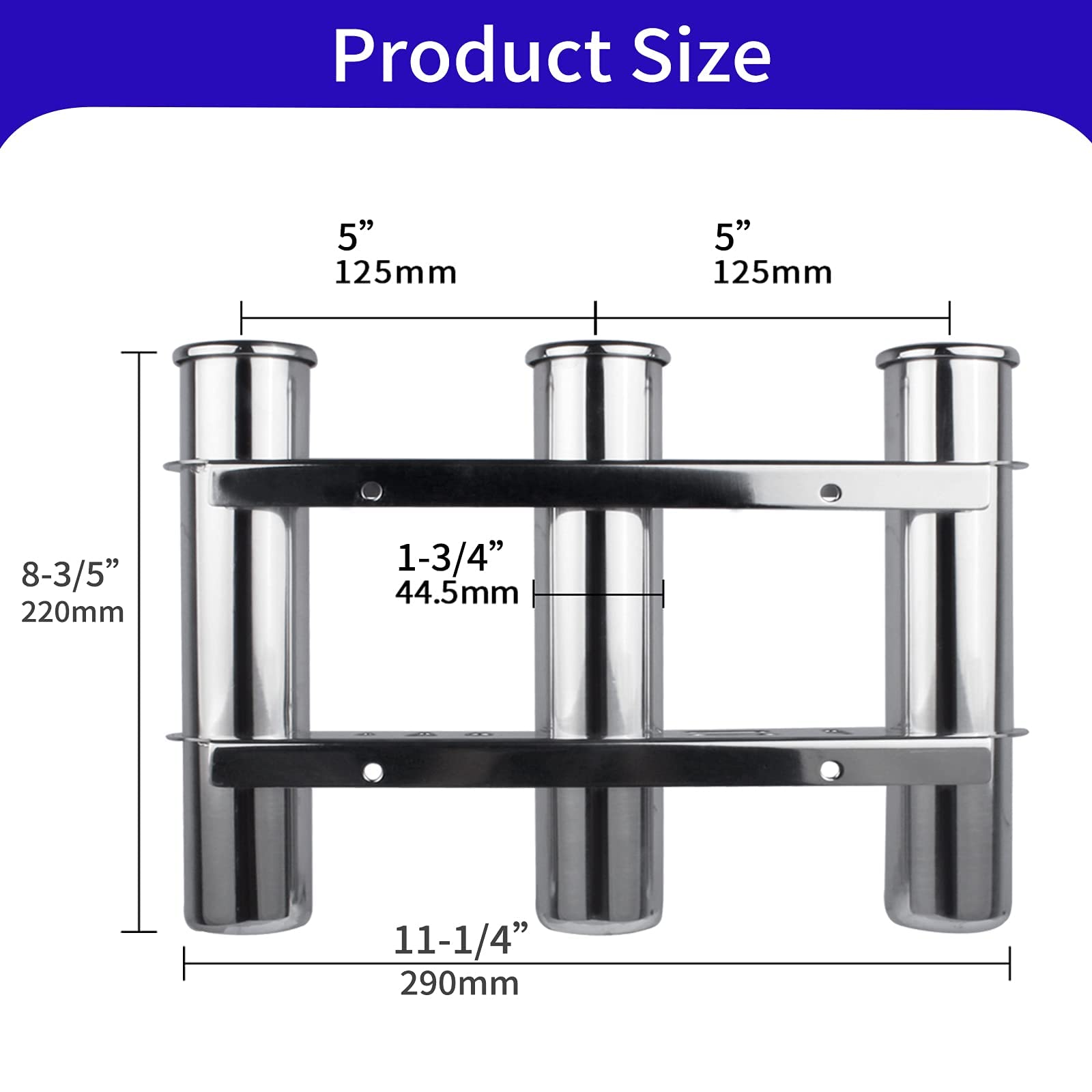 3-Tube Stainless Steel Fishing Rod Holder for Boats - 304 Stainless Steel Wall Mounted Fishing Pole Rack with Tool Storage - Perfect for Marine, Yacht, RV and Kayak Fishing Trips