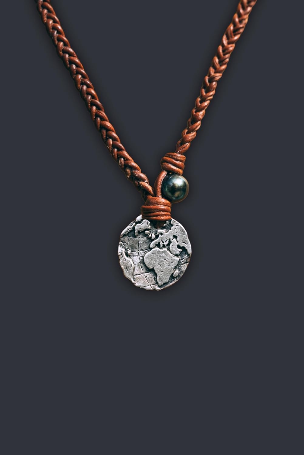 925 Sterling Silver Coin Necklace with Authentic Leather Cord - Adjustable Handmade Spanish Cross Design Pendant for Men & Women - Perfect Jewelry Gift for Holidays & Special Occasions (Globe Coin)