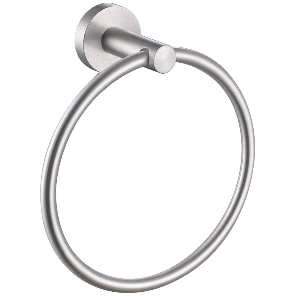 APLusee Brushed Nickel Towel Ring - 304 Stainless Steel Wall Mounted Hand Towel Holder for Bathroom & Kitchen - Single Round Swivel Hanger - Perfect for Small Spaces & Guest Bathrooms