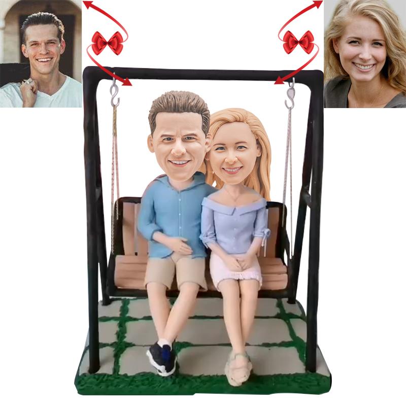 Custom Couple Sitting on Hanging Chair Bobblehead Figurine - Unique Home Decor for Valentine's Day, Anniversary Gifts & Romantic Bedroom Decorations