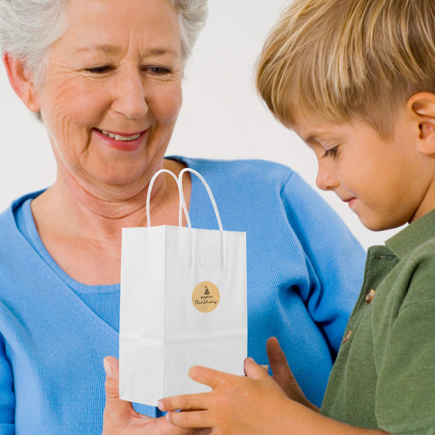 Coobbar 100-Pack White Kraft Paper Gift Bags with Handles 5.25