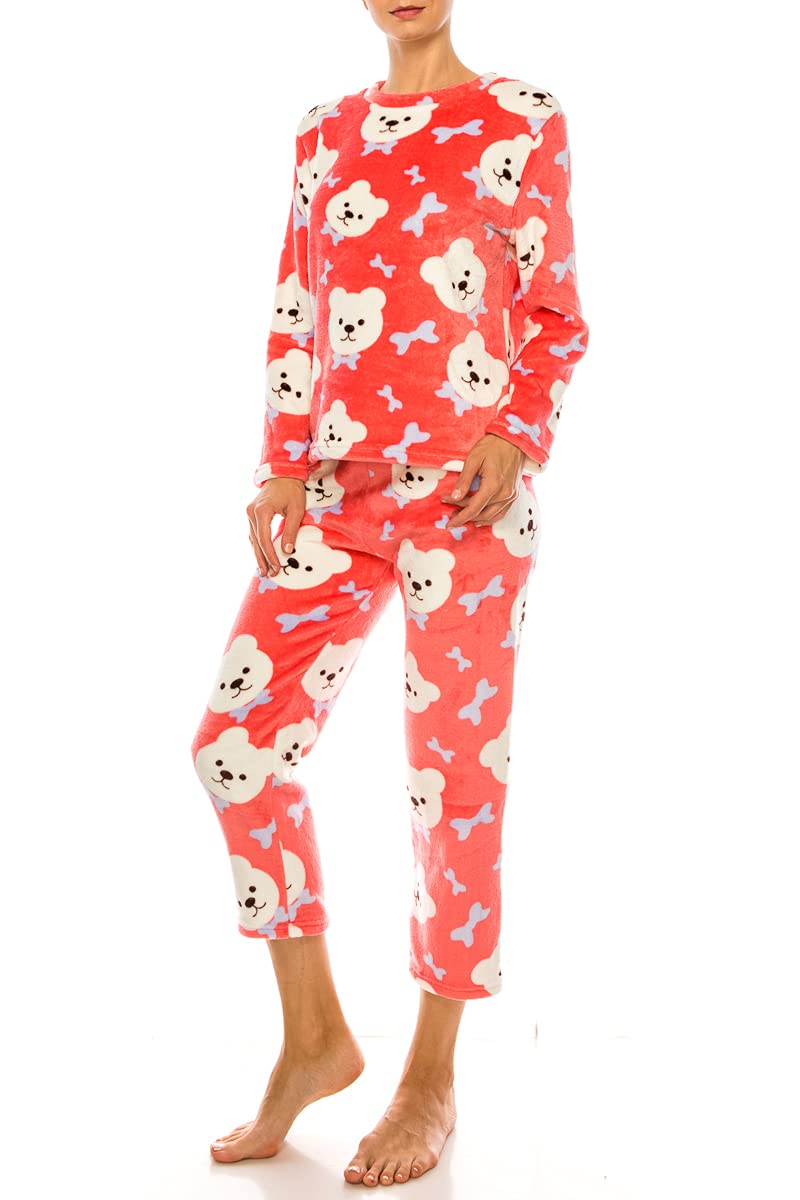 LA12ST Women's Fleece Pajama Set - Soft Winter Sleepwear with Pullover Top & Pants | Cozy Loungewear for Cold Nights & Relaxing at Home