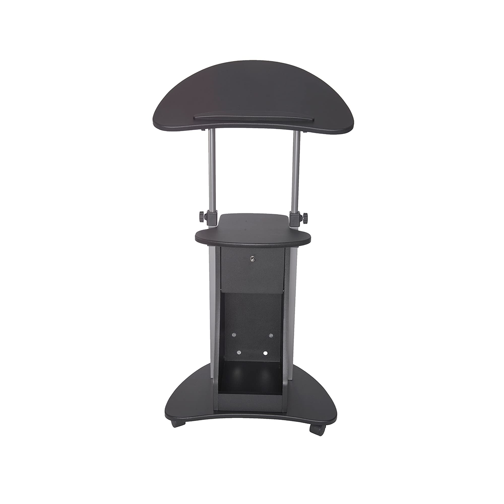 Adjustable Rolling Laptop Cart with Storage - Black Sit-to-Stand Mobile Desk for Home & Office - Easy Assembly Workspace Organizer for Computers, Monitors & Office Supplies