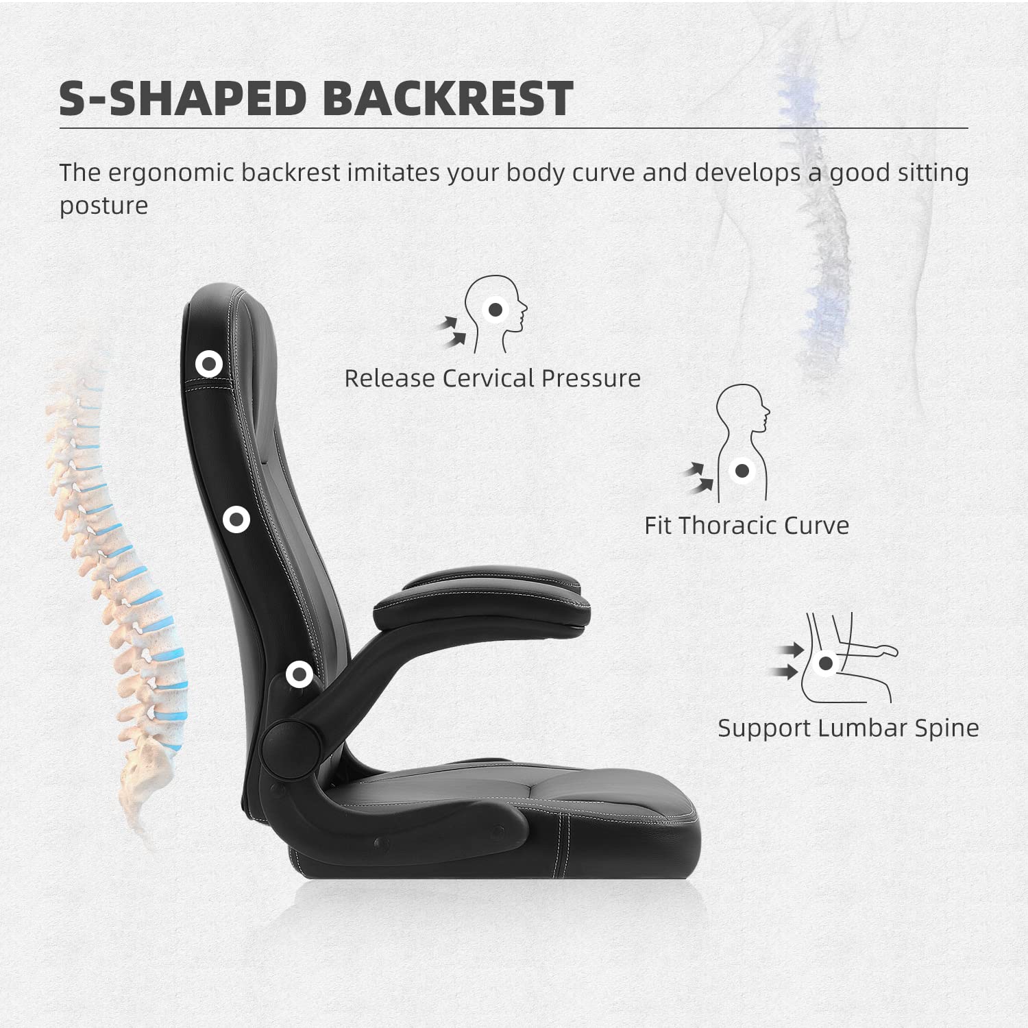 Premium Black Leather Executive Office Chair with Wheels & Adjustable Arms - Ergonomic Computer Desk Chair for Adults, Home & Office Use