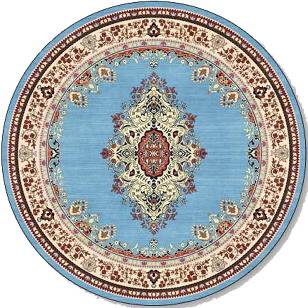 Vintage Bohemian Floral Round Geometric Area Rug - Non-Slip Boho Decor Carpet for Farmhouse, Bedroom, Living Room, Kitchen, Bathroom - Indoor/Outdoor Doormat 2.3'x2.3' Light Blue - Perfect for Boho Chic Home Decor, Cozy Bedroom Accent & Entryway Mat