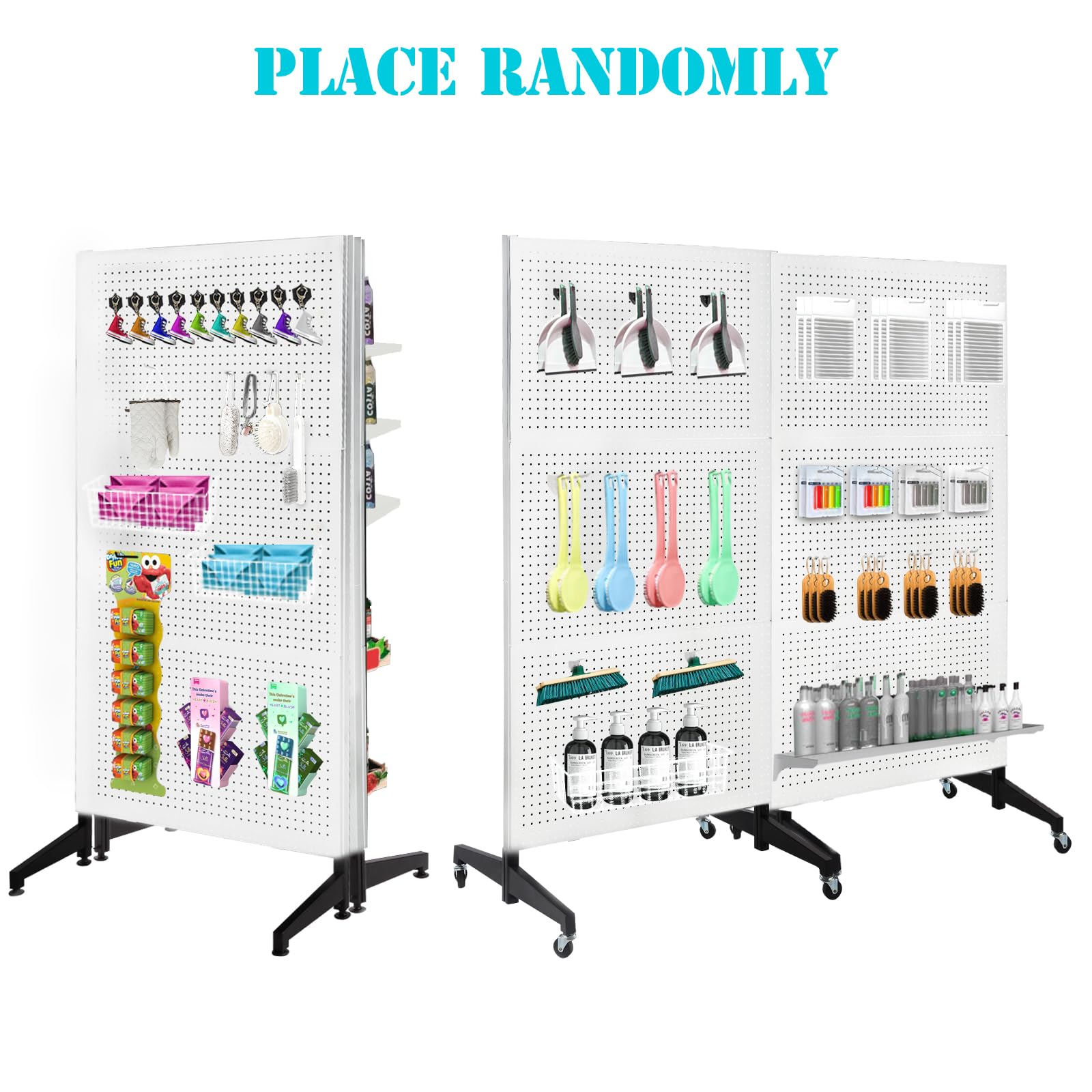 3'x6' Metal Pegboard Display Stand with T-Base & Wheels - Includes 20 Hooks - White - Perfect for Retail Stores, Trade Shows & Workshop Organization
