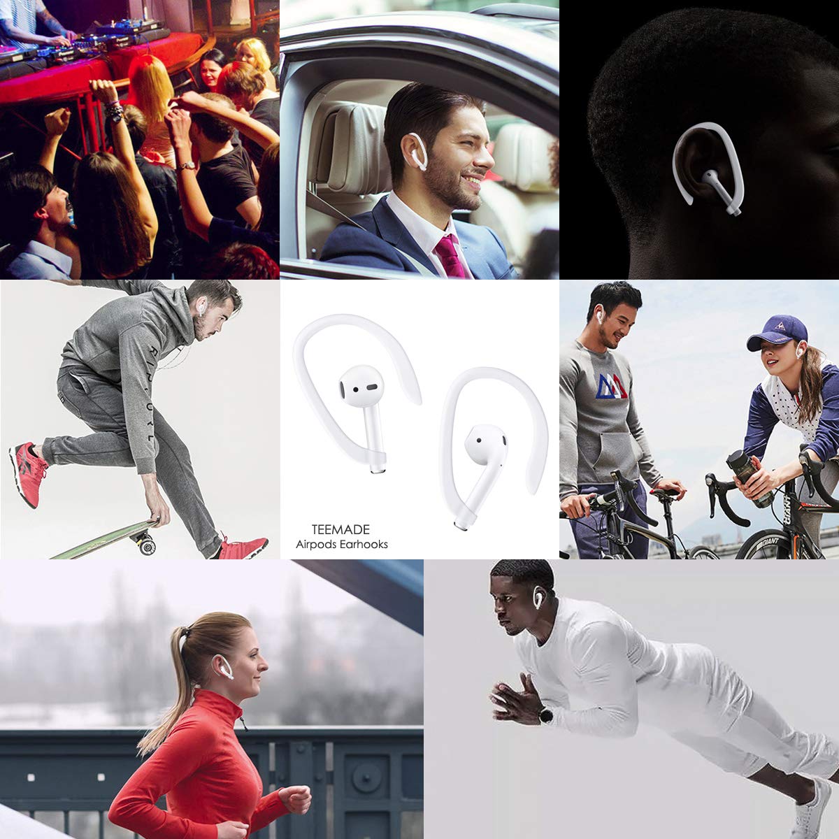 4 Pack AirPods Ear Hooks for AirPods 1/2/Pro - Secure Fit Sports Accessories for Running, Gym & Workout - TEEMADE Anti-Slip Silicone Earbud Covers (White)