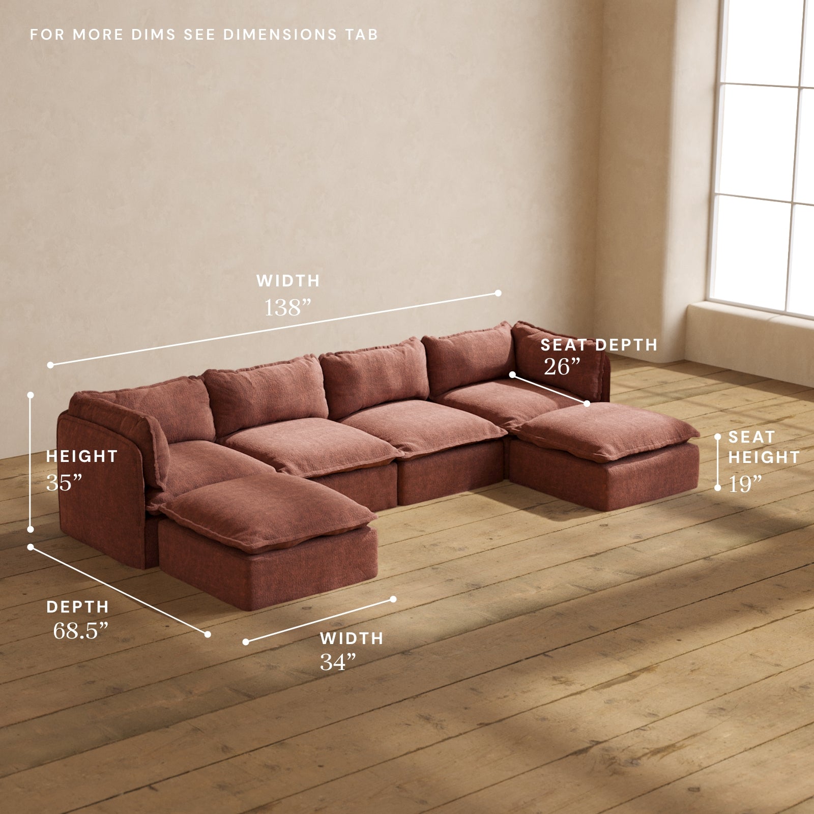 Premium Modular 4-Seater U-Shaped Sectional Sofa in Chestnut Brown | Luxe Fabric Blend | Perfect for Living Rooms, Family Gatherings & Home Theater Seating