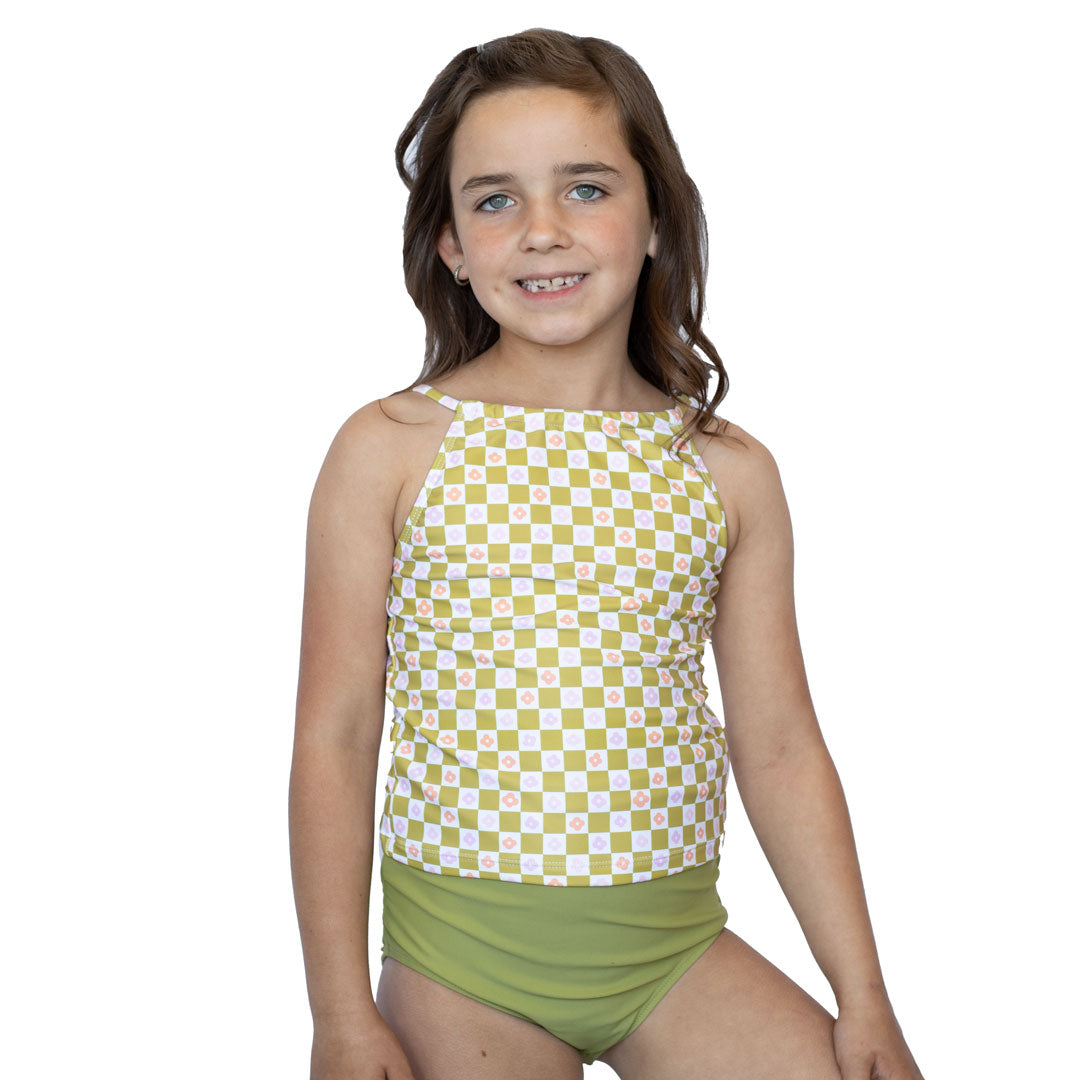 Girls High Neck Crop Tankini Top - Stylish Swimwear for Beach, Pool & Summer Activities