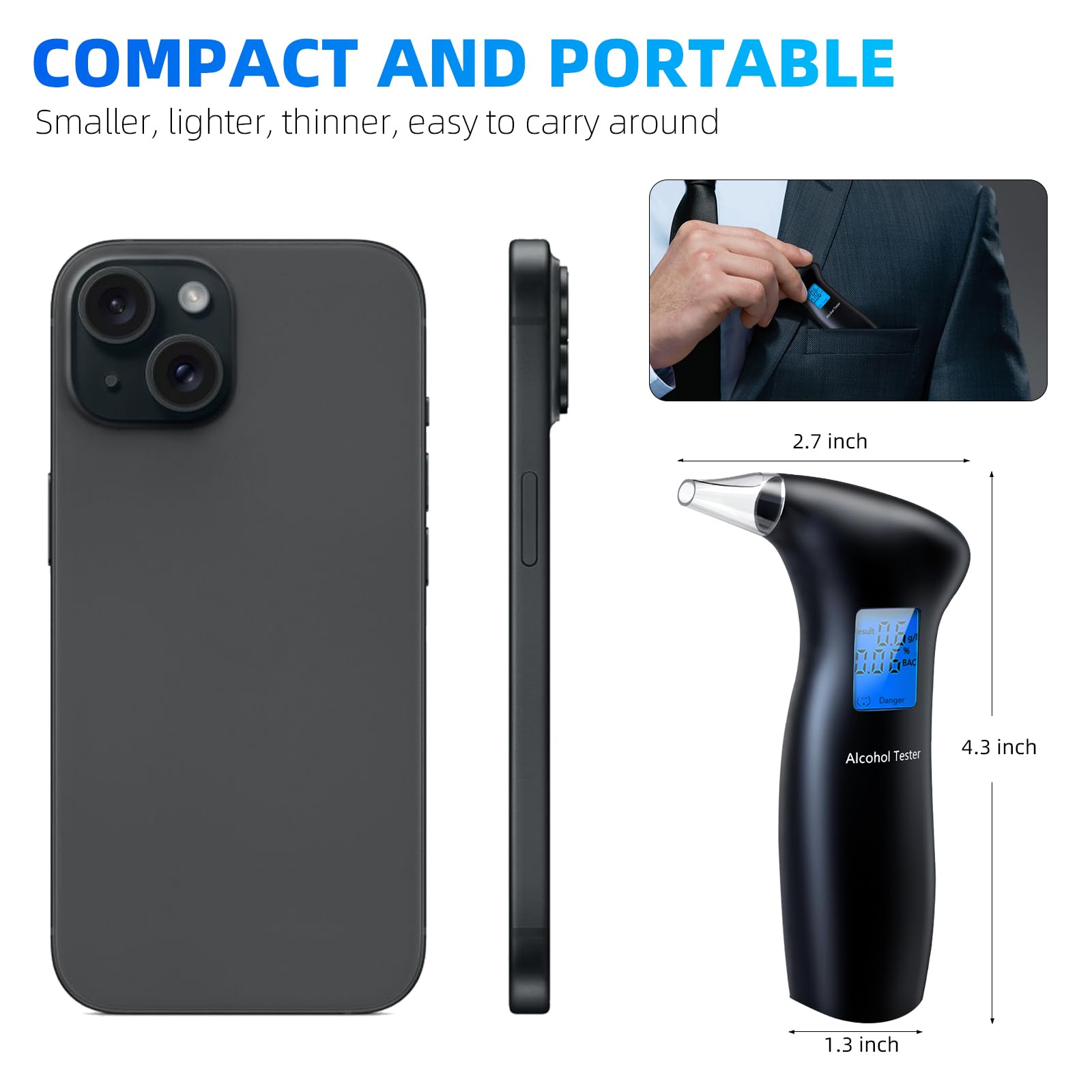 **Portable Digital Breathalyzer for Alcohol - Fast & Accurate LCD Display with 4 Reusable Mouthpieces - Personal & Professional Use - Perfect for Parties, Bars, and Workplace Safety**