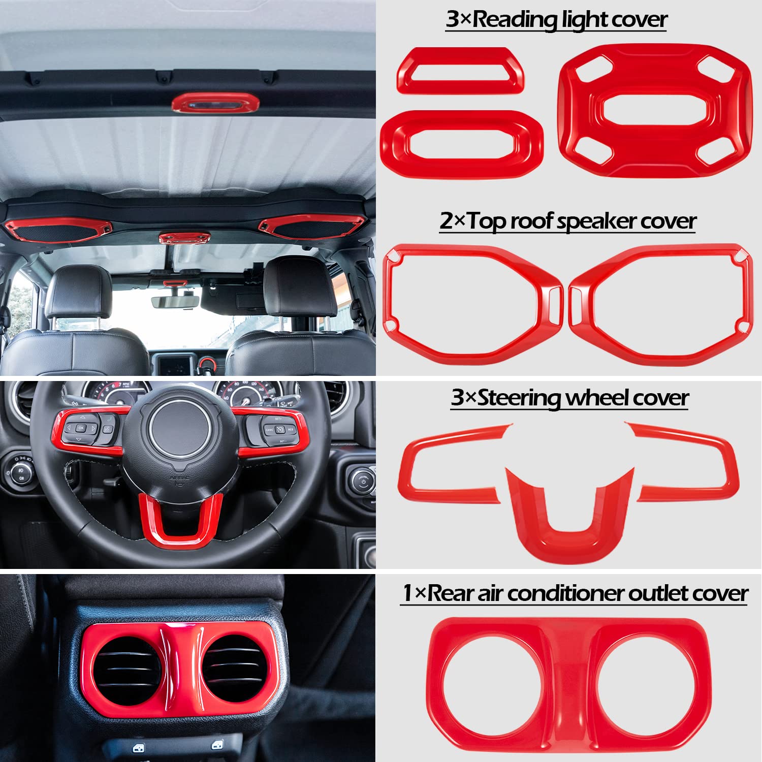 21PCS Full Interior Trim Kit for Jeep Wrangler JL JLU 2018-2023 & Gladiator JT - Red Air Vent, Door Handle, Speaker & Switch Covers | Upgrade Your Jeep's Interior Style for Off-Road Adventures & Daily Driving