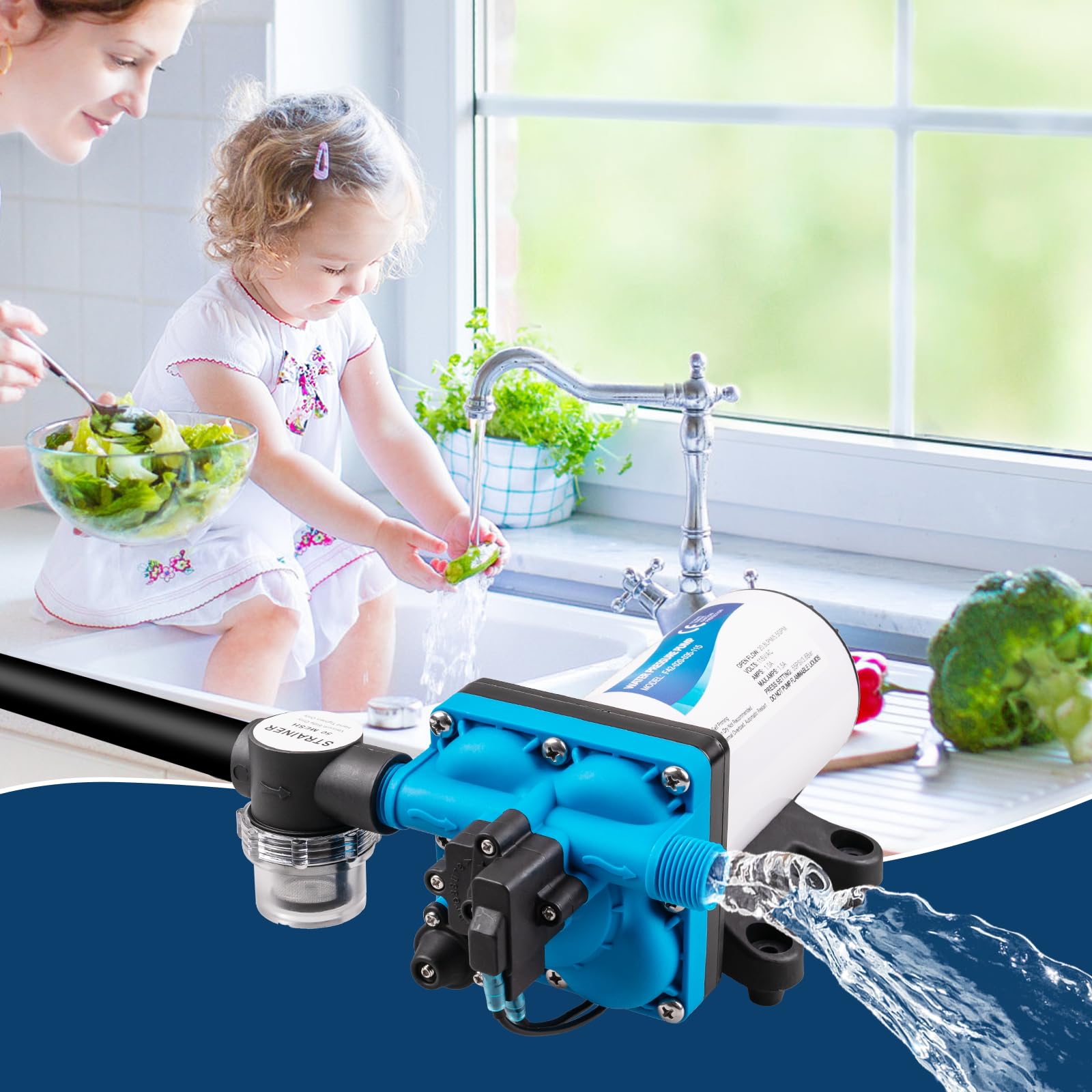 115V Electric Water Pressure Booster Pump - 5.5GPM 55 PSI RV Fresh Water Diaphragm Pump with Garden Hose Adapters for RV, Marine, Yacht | Perfect for Camping, Boating & Off-Grid Water Supply
