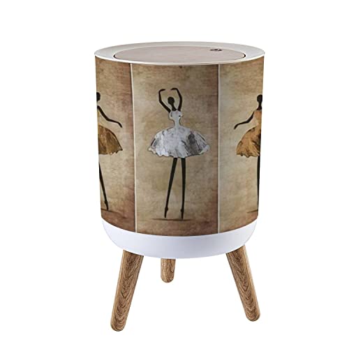 Vintage Abstract Sketch Painting Boho Nursery Trash Can with Lid - 3 Ballet Dancer Texture Round Recycle Bin, 7L/1.8 Gallon Press Top Dog Proof Wastebasket for Teen Girls Bedroom & Dorm Decor | Perfect for Boho Chic Rooms, Kids' Spaces & Ballet-Themed Nurseries