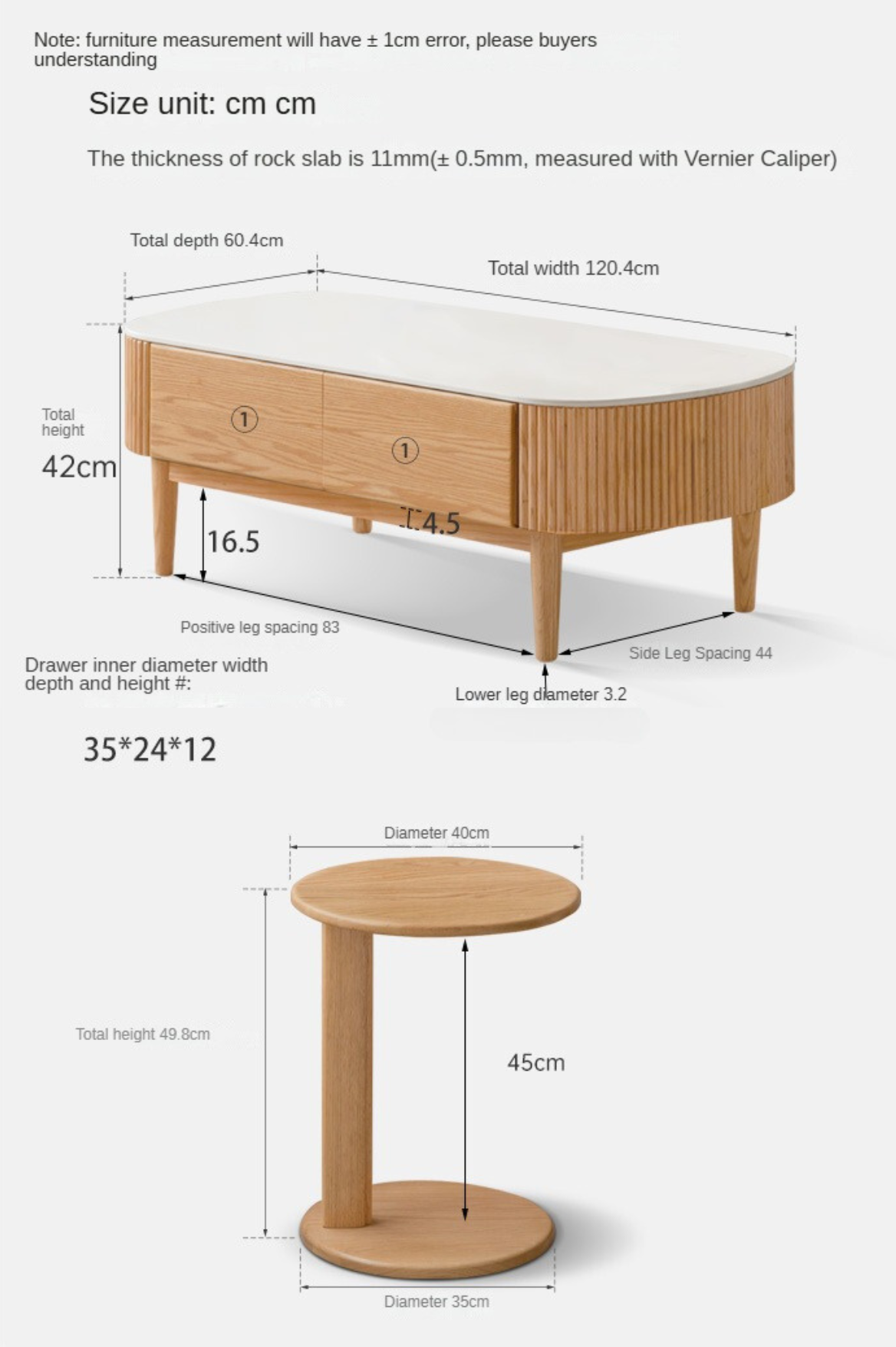 Solid Oak Wood Coffee Table with Slate Top - Modern Log Style for Living Room, Lounge & Office - Durable & Stylish Home Decor