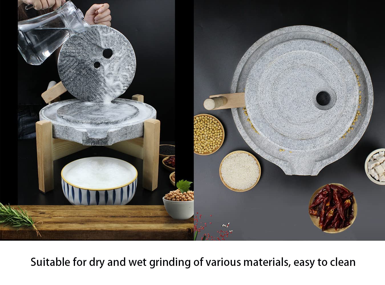 Manual Grain Wheat Flour Paste Stone Mill Grinder - Hand Crank Granite Mill for Tofu, Soymilk & Sesame - 13.8 Inch Rustic Food Processor | Perfect for Home Baking, Organic Cooking & Traditional Asian Cuisine